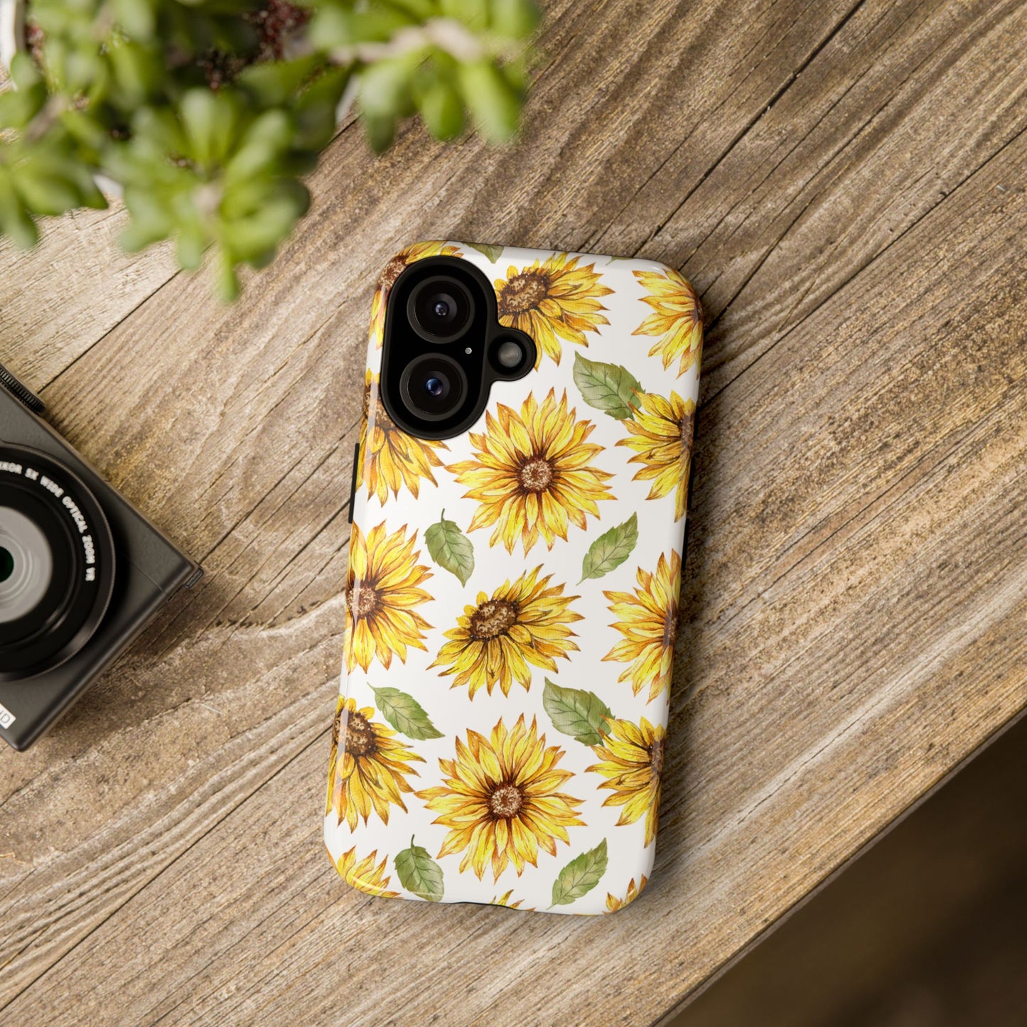 Sunflower Floral Tough Phone Case - Watercolor Botanical Print, Bright Nature Aesthetic, Compatible with iPhone, Galaxy, and Google Phones