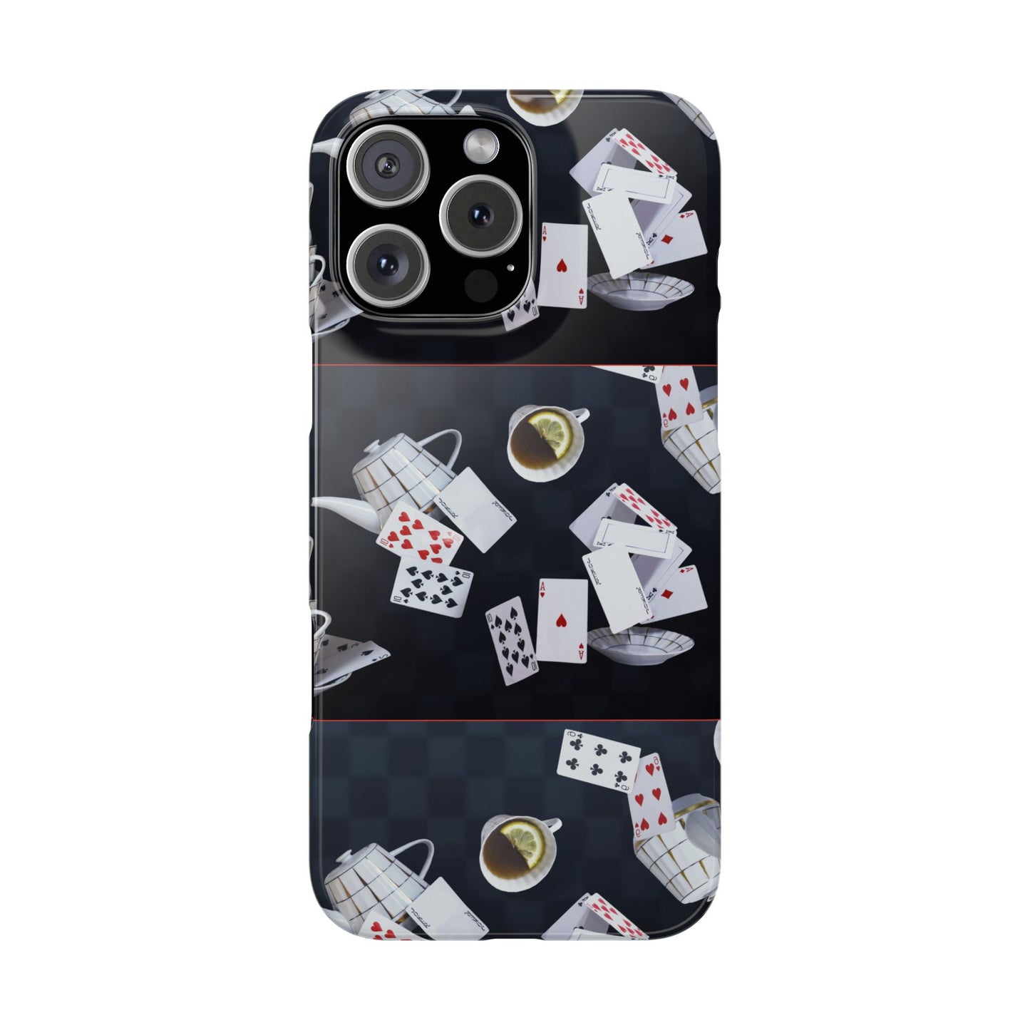 Alice in Wonderland Cards Slim Phone Case, Mad Hatter Tea Party iPhone 16 17 Cover, Fantasy Playing Cards Galaxy Google Protection