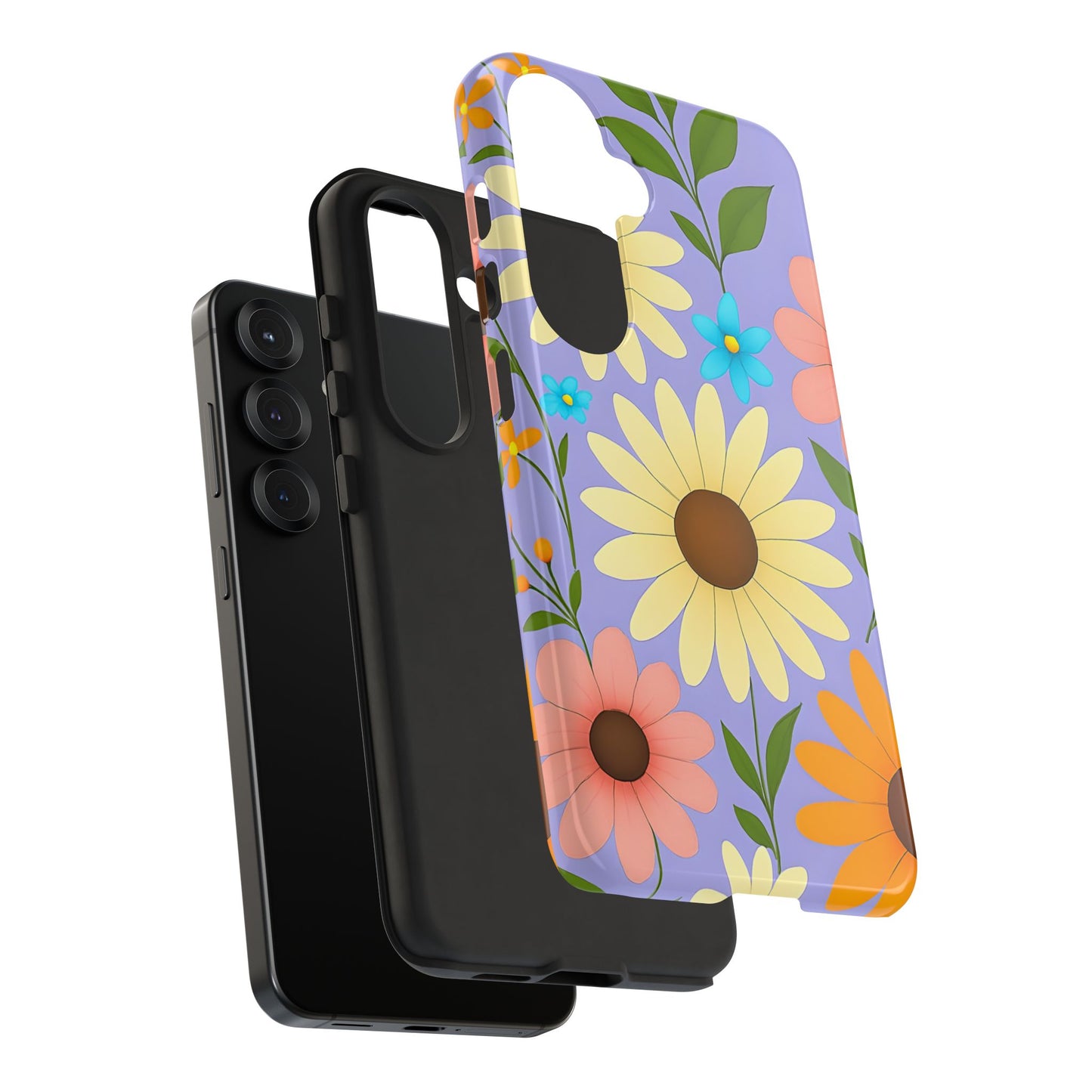Minimal Daisy Flower Tough Phone Case - Retro Coquette Floral Print, Cute Soft Aesthetic, Compatible with iPhone, Galaxy, and Google Phones