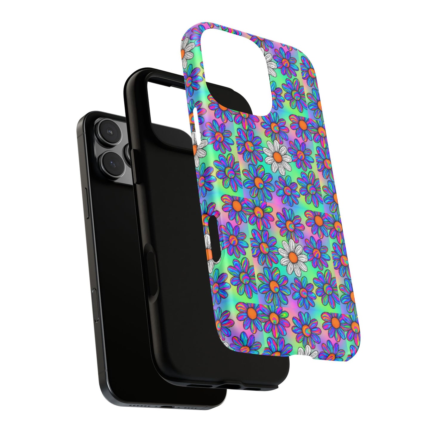 Trippy Daisy Tough Phone Case - Psychedelic Floral Aesthetic, Colorful Groovy Design, Compatible with iPhone, Galaxy, and Google Phones
