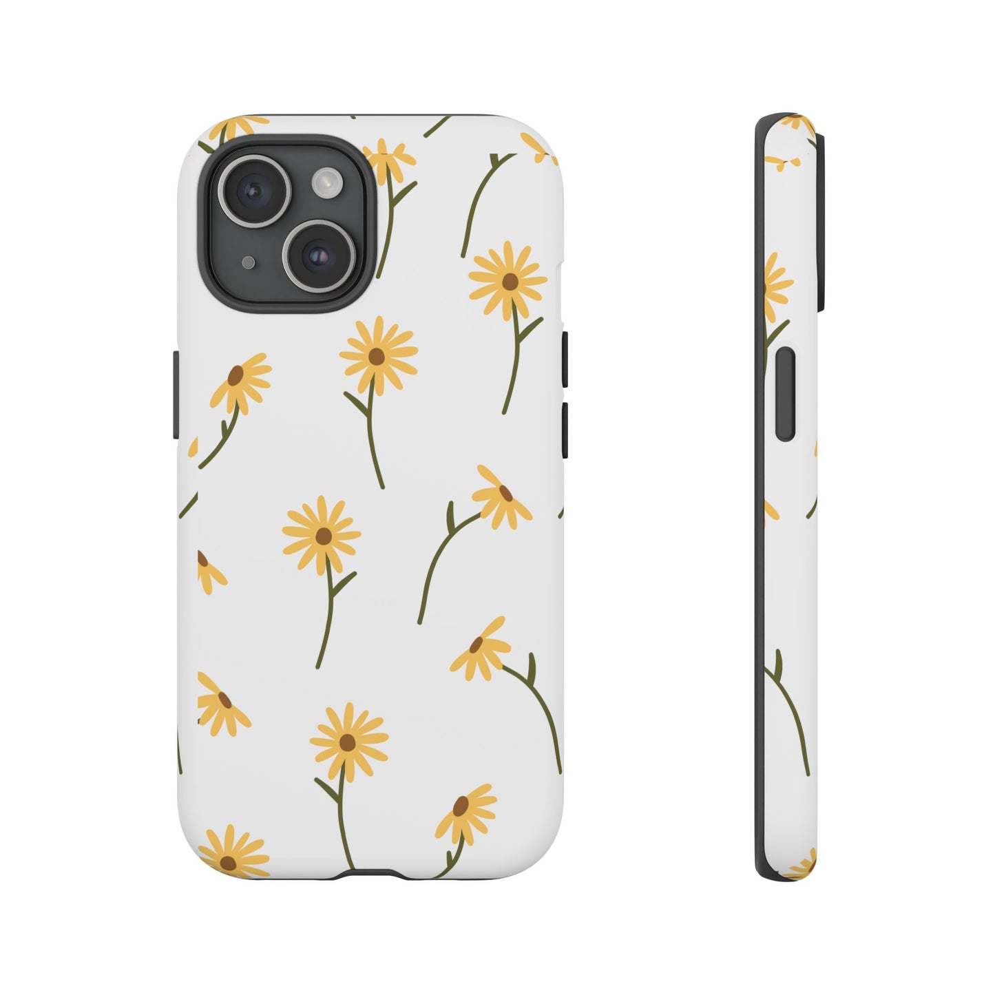 Sunflower Floral Tough Phone Case - Minimal Daisy-Inspired Print, Simple Botanical Aesthetic, Compatible with iPhone, Galaxy, and Google