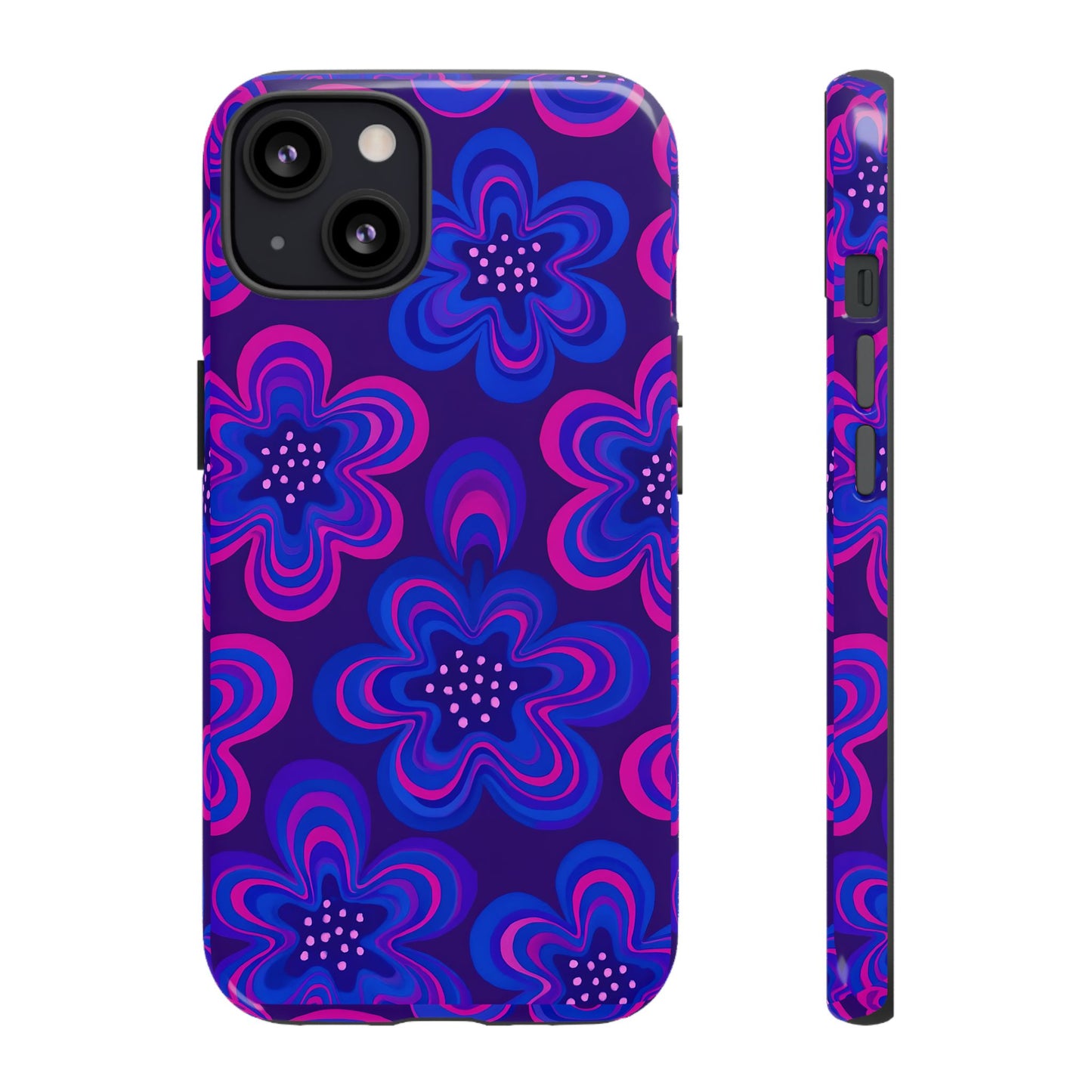 Retro Swirl Flower Tough Phone Case - Groovy Psychedelic Floral Pattern, Funky Vintage Aesthetic, Compatible with iPhone, Galaxy, and Google