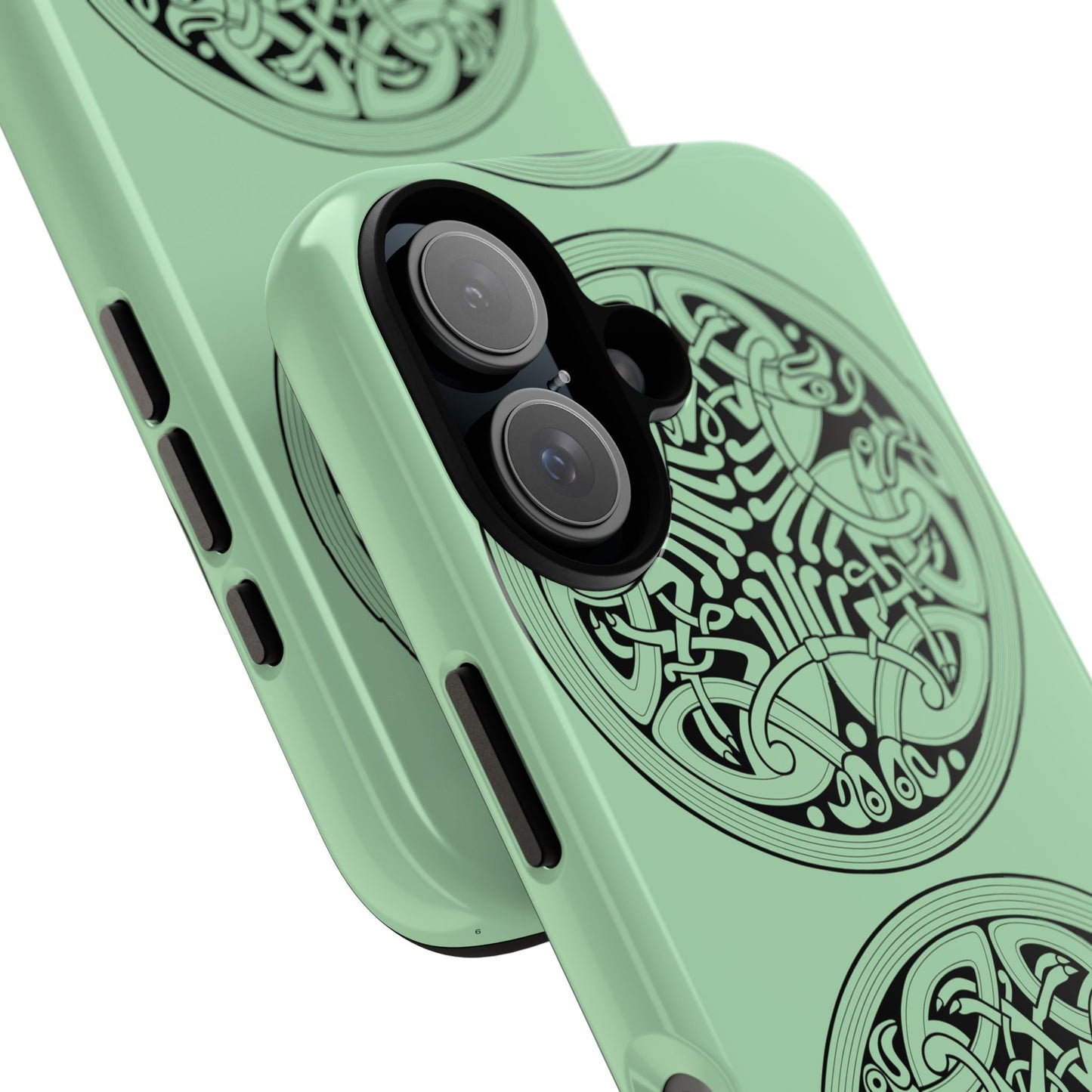 Tough Case Celtic Medallion Mint Green Design Phone Cover Compatible with iPhone 17, 16, 15, 14, 13, Galaxy, Google, Irish Heritage Pattern