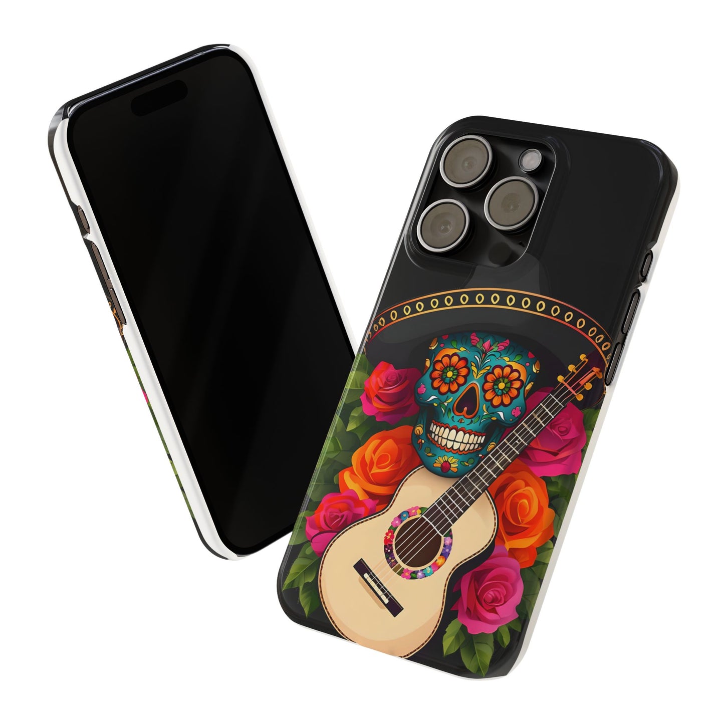 Mariachi Skull Slim Phone Case, Colorful Folk Aesthetic, Halloween Floral Skull Design, Gift for Mexican Culture Lovers