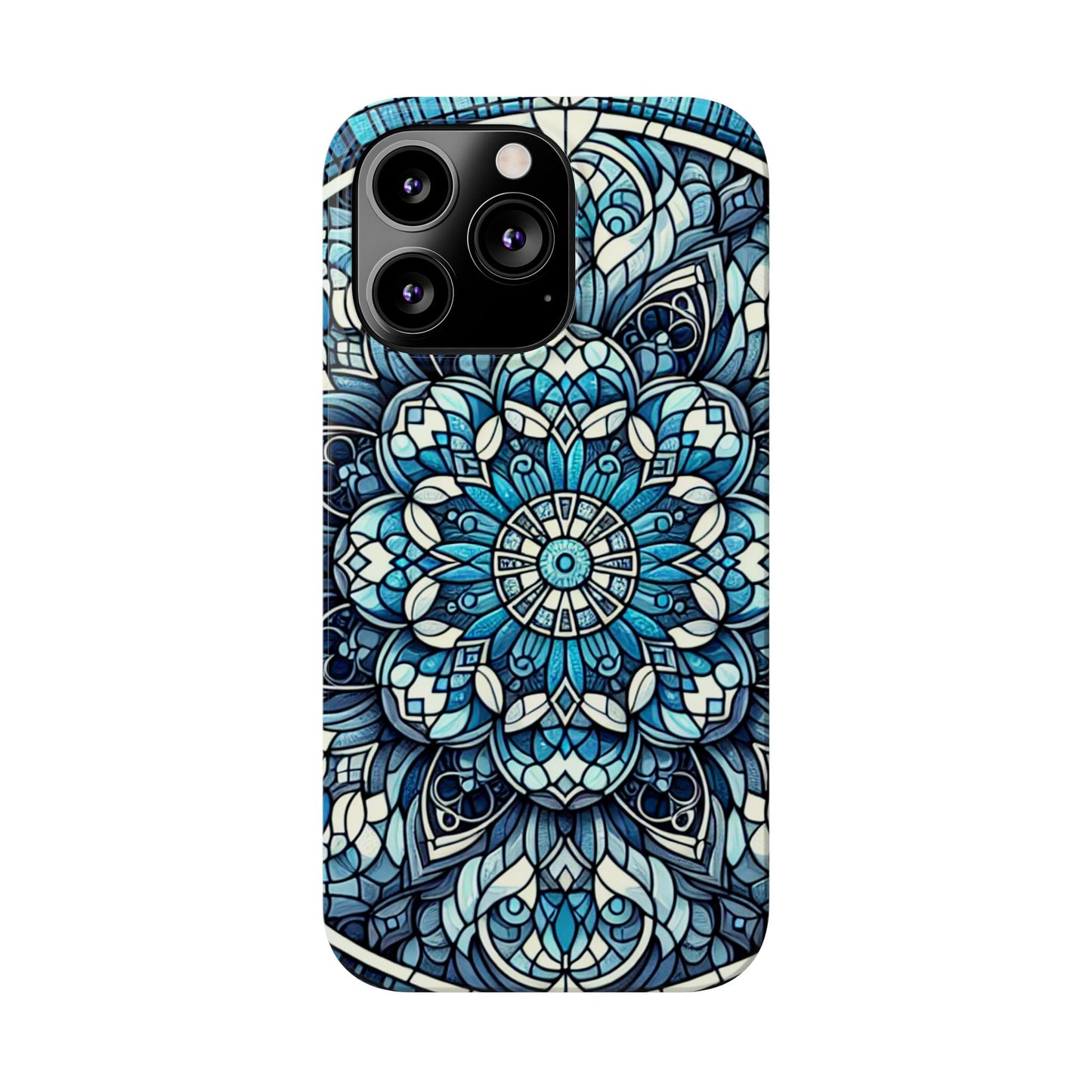 Decorative Slim Phone Case - Blue Mandala Design, Gift for Her, Phone Accessories, Boho Style, Unique Cell Phone Cover, Trendy Tech