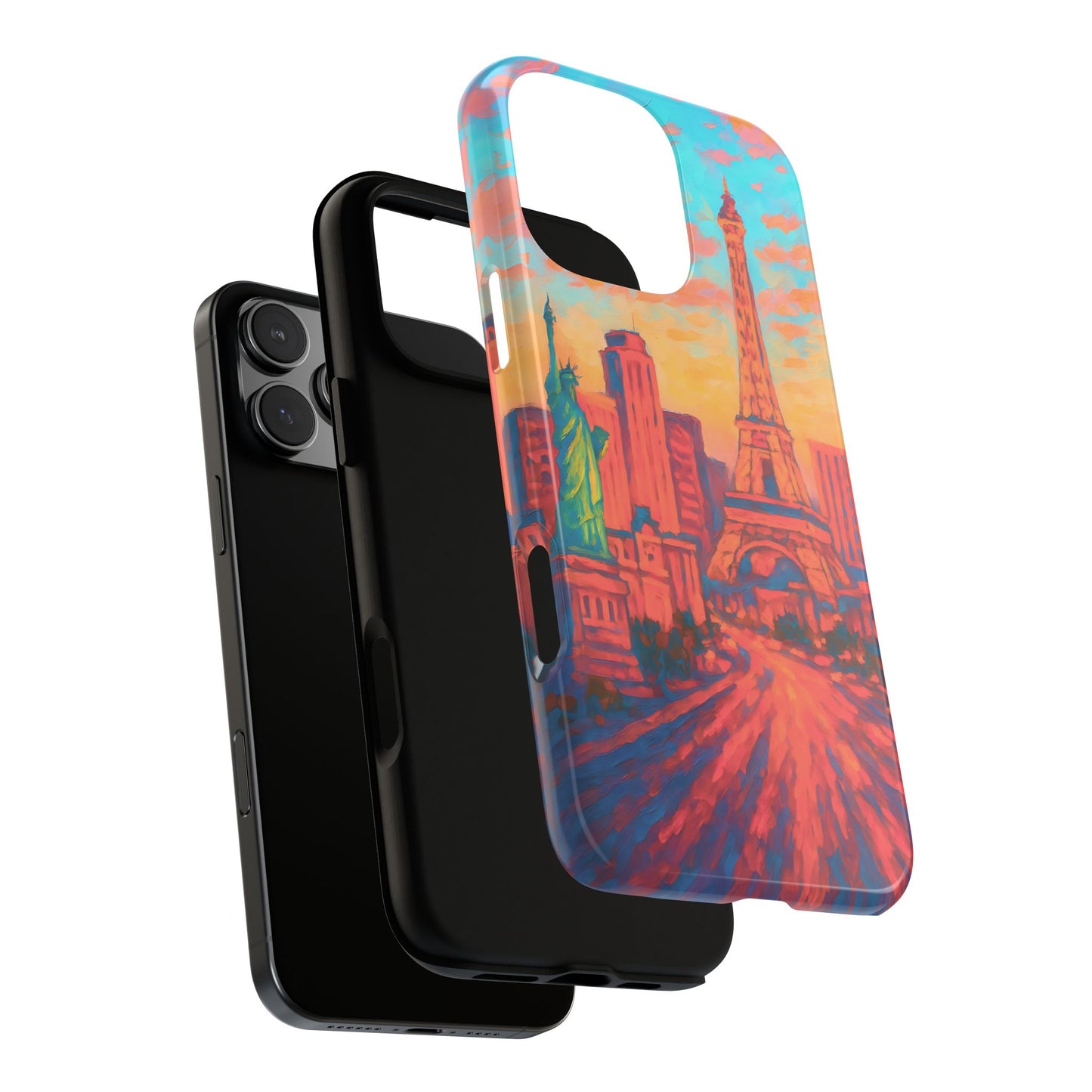 Cityscape Tough Phone Case, Las Vegas Strip Skyline Phone Cover Watercolor Art Design, Compatible with iPhone, Galaxy & Google