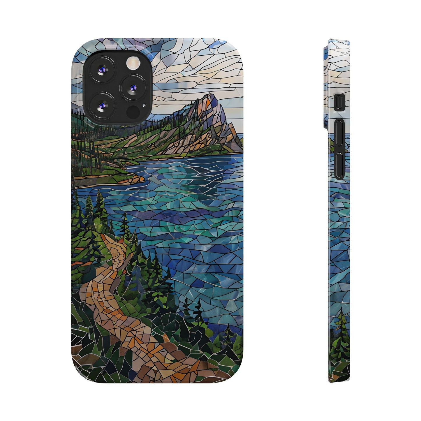 Isle Royale Mosaic Slim Phone Case, Remote Island Wilderness Art, Great Lakes Nature Aesthetic, Eco-Friendly Phone Accessory