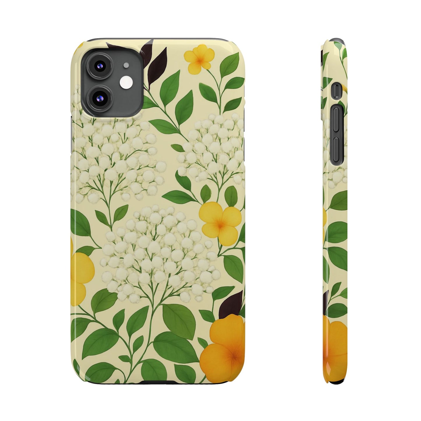Delicate Floral Print Phone Case, Autumn Botanical Slim Phone Case, Aesthetic Flower Phone Cover Compatible with iPhone, Galaxy, Google