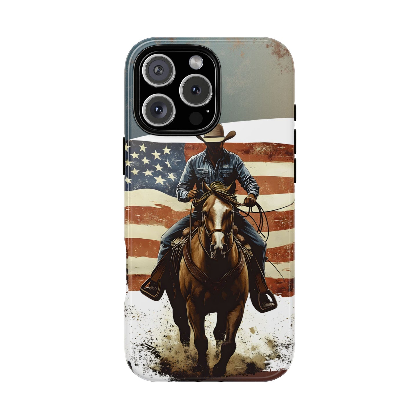 Proud  USA Cowboy Tough Case, Patriotic USA Flag Western Cover, compatible with iPhone 17, 16, 15, 14, 13, Galaxy, Google