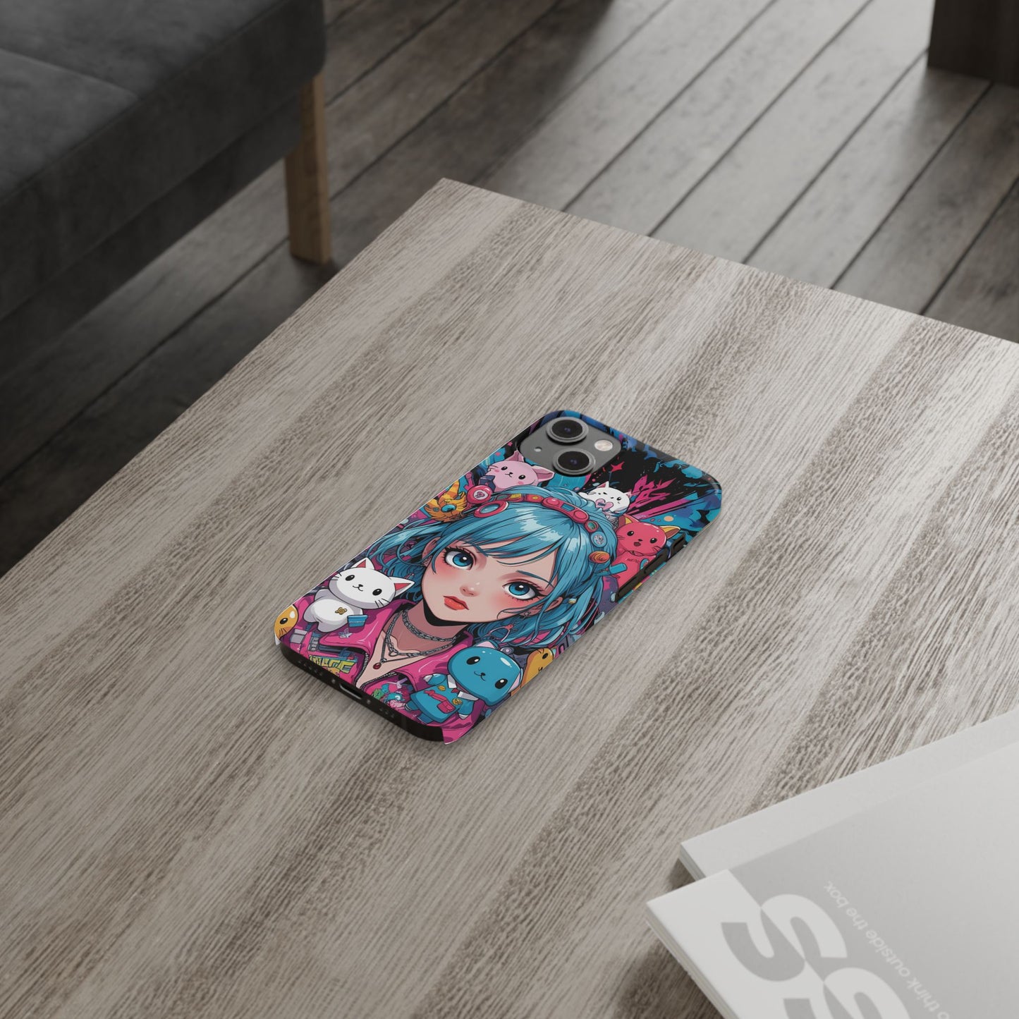 Y2K Anime Girl Slim Phone Case - Cute Maximalist Aesthetic, Kawaii Vaporwave Style, Pop Culture Lovers and Special Occasions