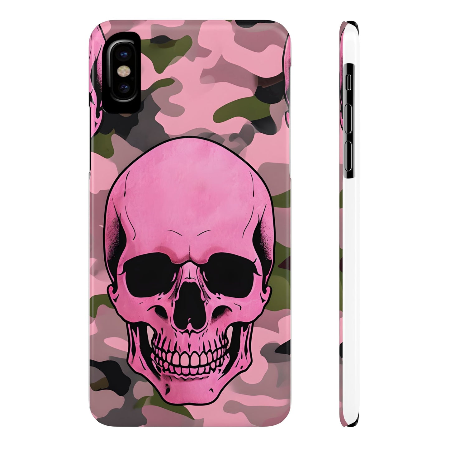 Pink Camo Skull Phone Case, Slim Case for iPhone, Edgy Phone Accessory, Unique Gift for Her, Trendy Tech Lover