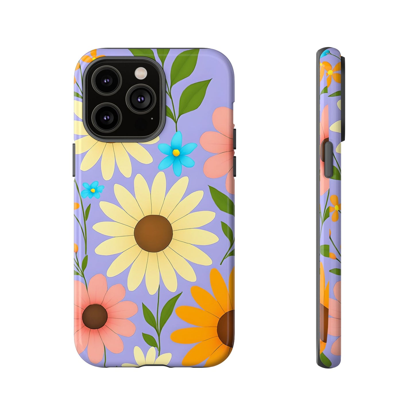 Minimal Daisy Flower Tough Phone Case - Retro Coquette Floral Print, Cute Soft Aesthetic, Compatible with iPhone, Galaxy, and Google Phones