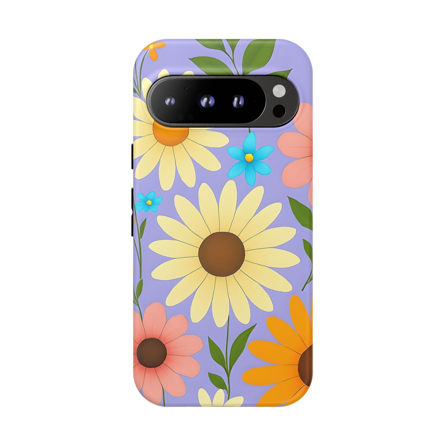 Minimal Daisy Flower Tough Phone Case - Retro Coquette Floral Print, Cute Soft Aesthetic, Compatible with iPhone, Galaxy, and Google Phones
