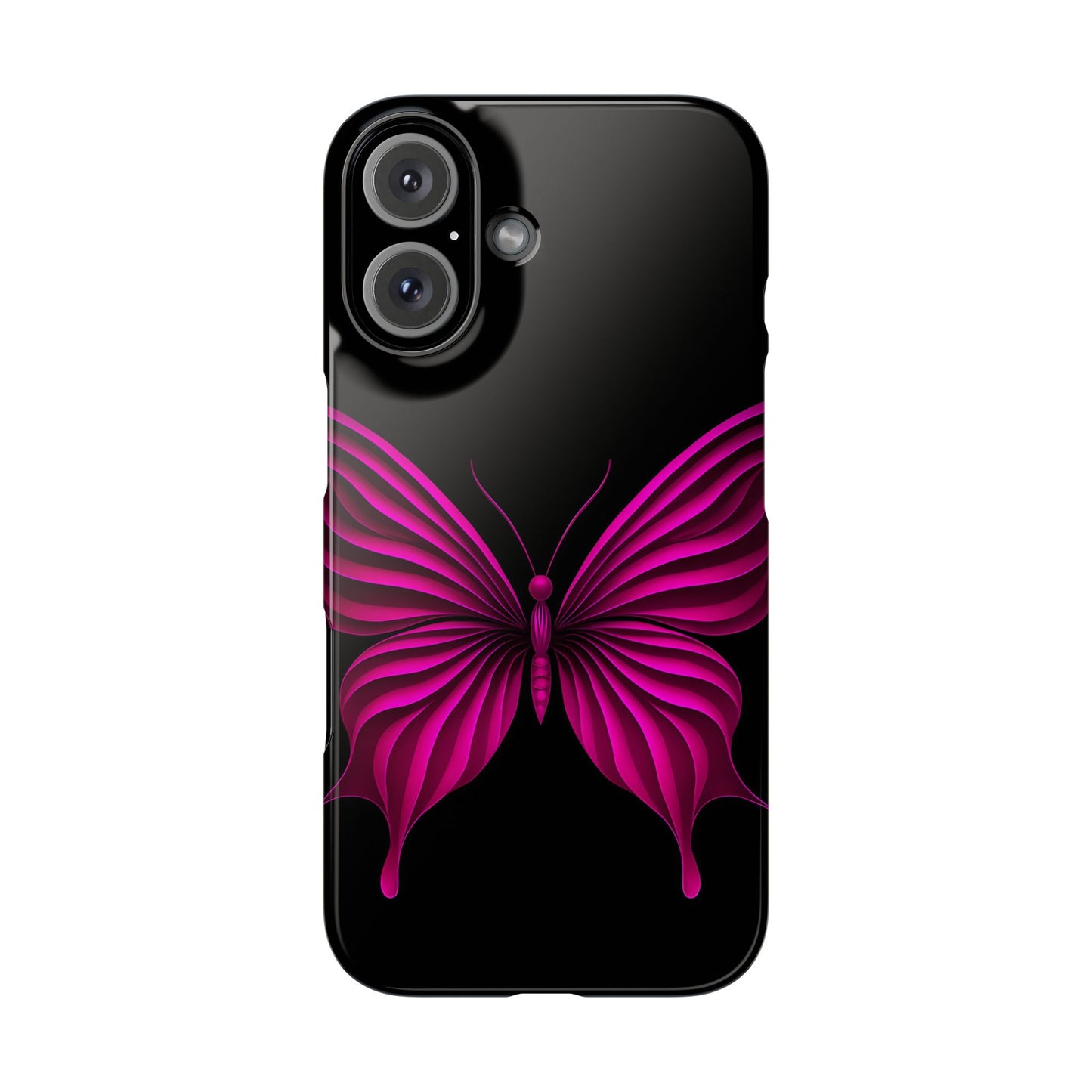 Pink Butterfly Phone Case, Elegant Insect Art, Black Aesthetic Slim Phone Case Compatible with iPhone, Galaxy, Google