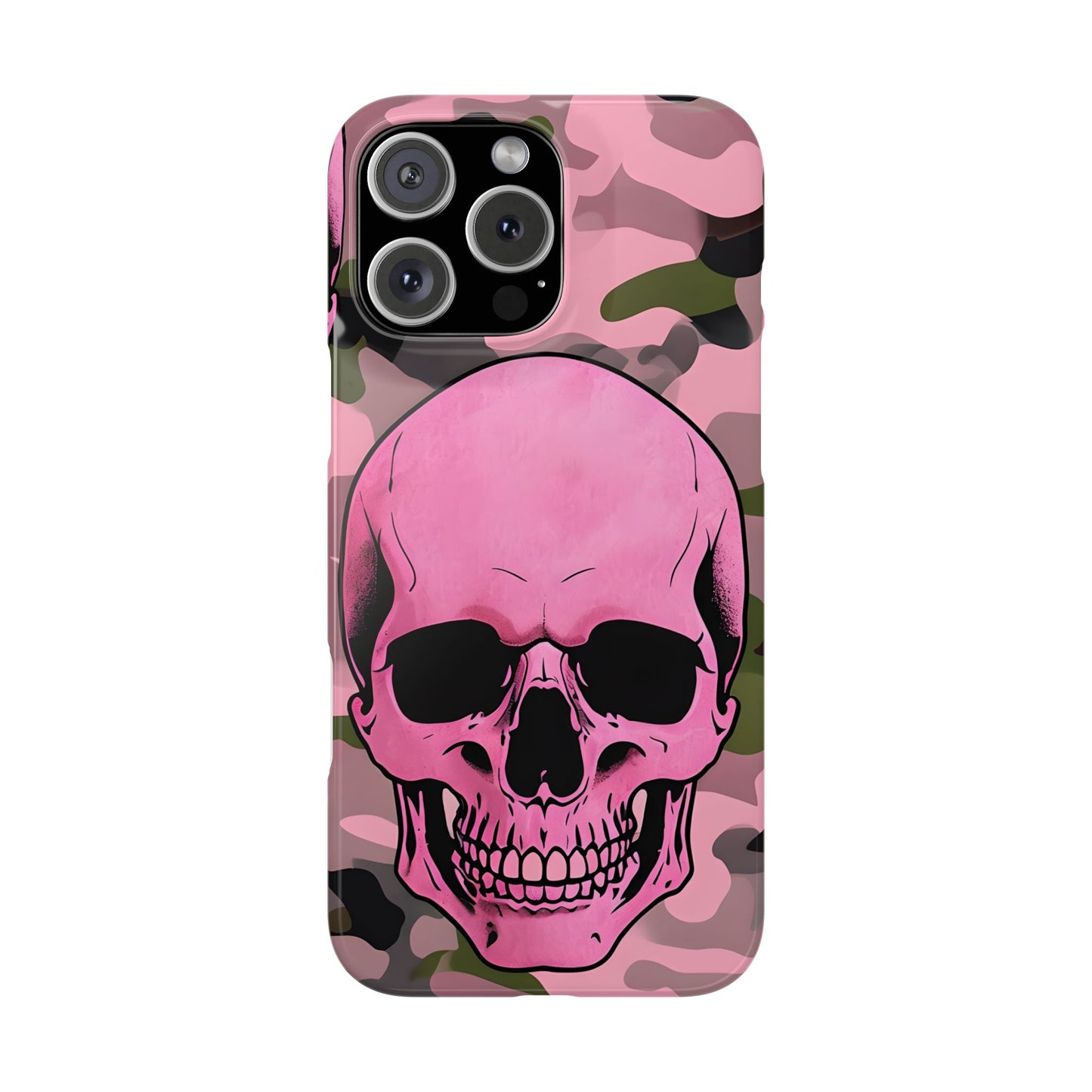Pink Camo Skull Phone Case, Slim Case for iPhone, Edgy Phone Accessory, Unique Gift for Her, Trendy Tech Lover