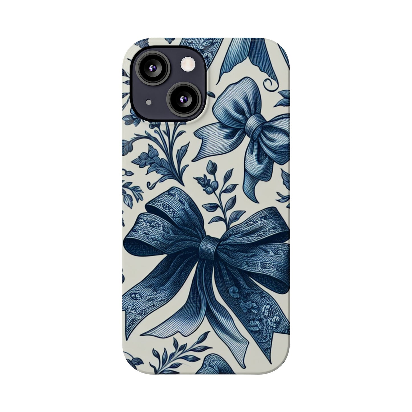 Elegant Floral Bow Slim Phone Case, Blue Flower Phone Cover, Gift for Her, Stylish Tech Accessory, Wedding Gift, Floral Design
