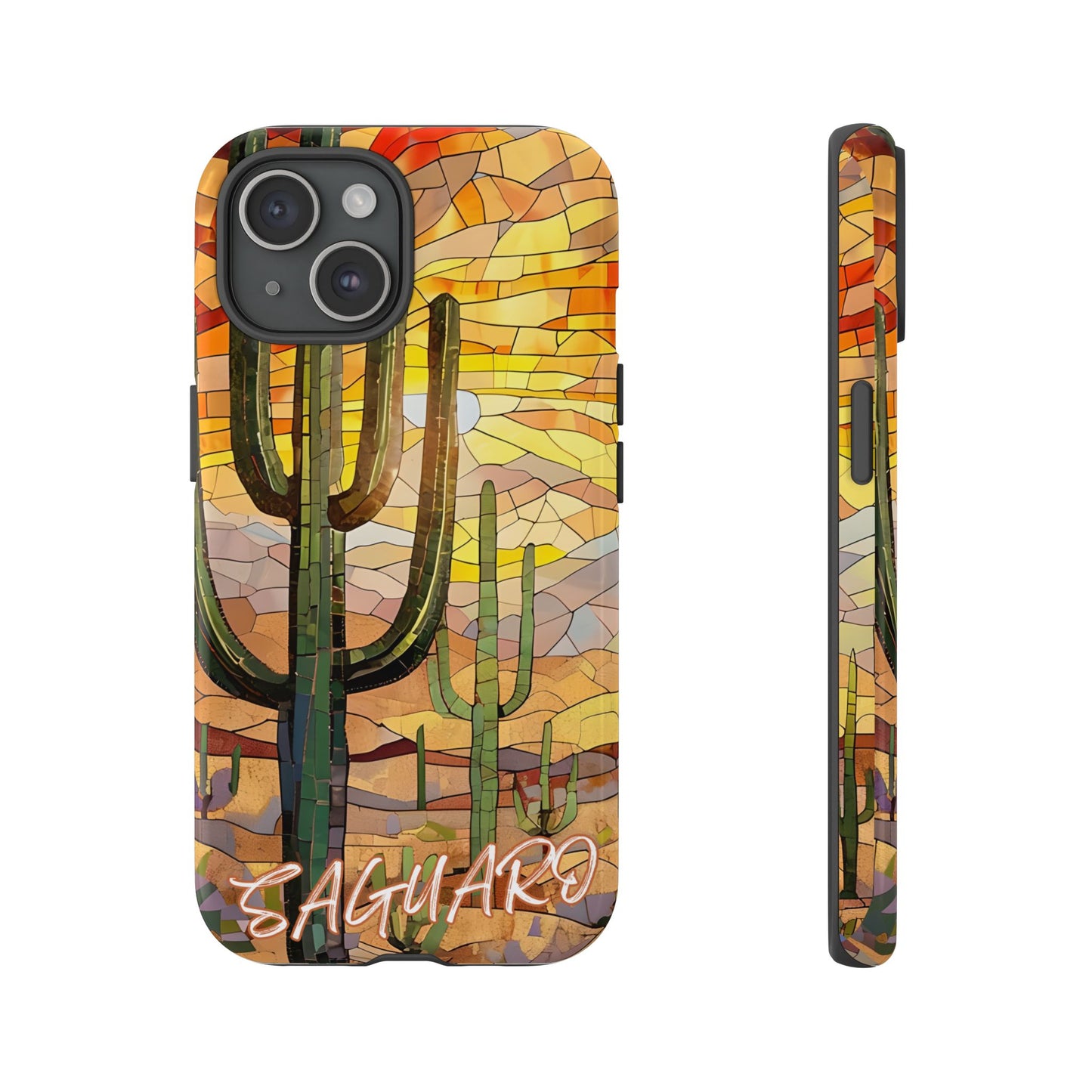 Saguaro Mosaic Tough Phone Case - Vibrant Desert Cactus Art, Southwest Nature Aesthetic, Compatible with iPhone, Galaxy, and Google Phones