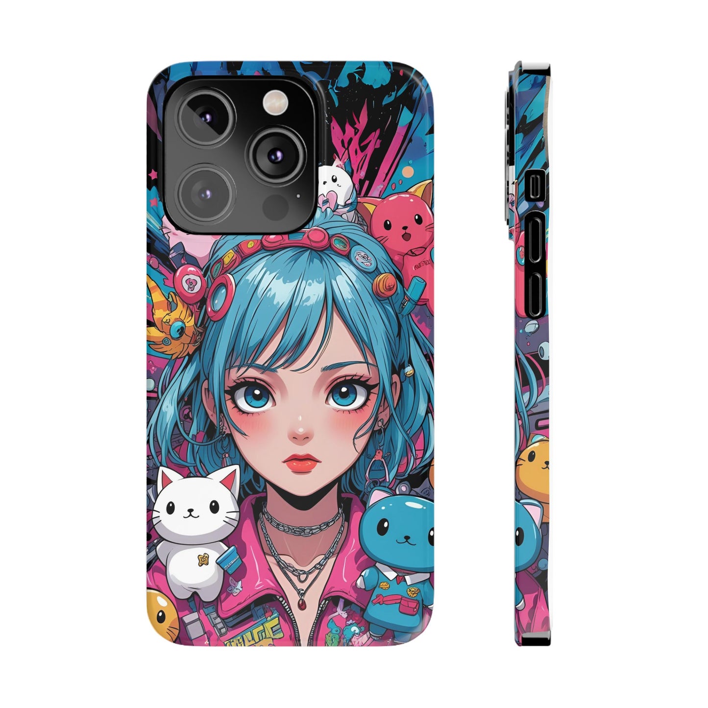 Y2K Anime Girl Slim Phone Case - Cute Maximalist Aesthetic, Kawaii Vaporwave Style, Pop Culture Lovers and Special Occasions