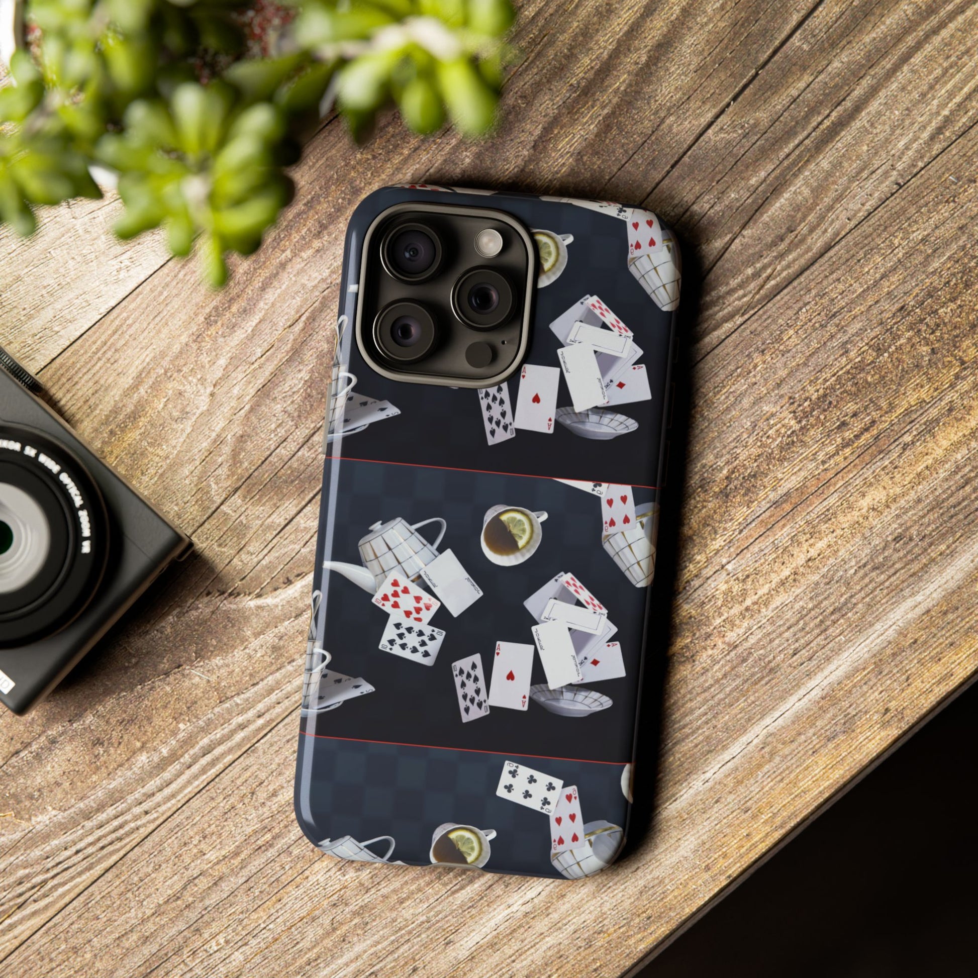 Storybook-style tough phone case with the iconic Wonderland signpost in black and white against a soft beige background. A timeless accessory for those who love fantasy art and durable design.
