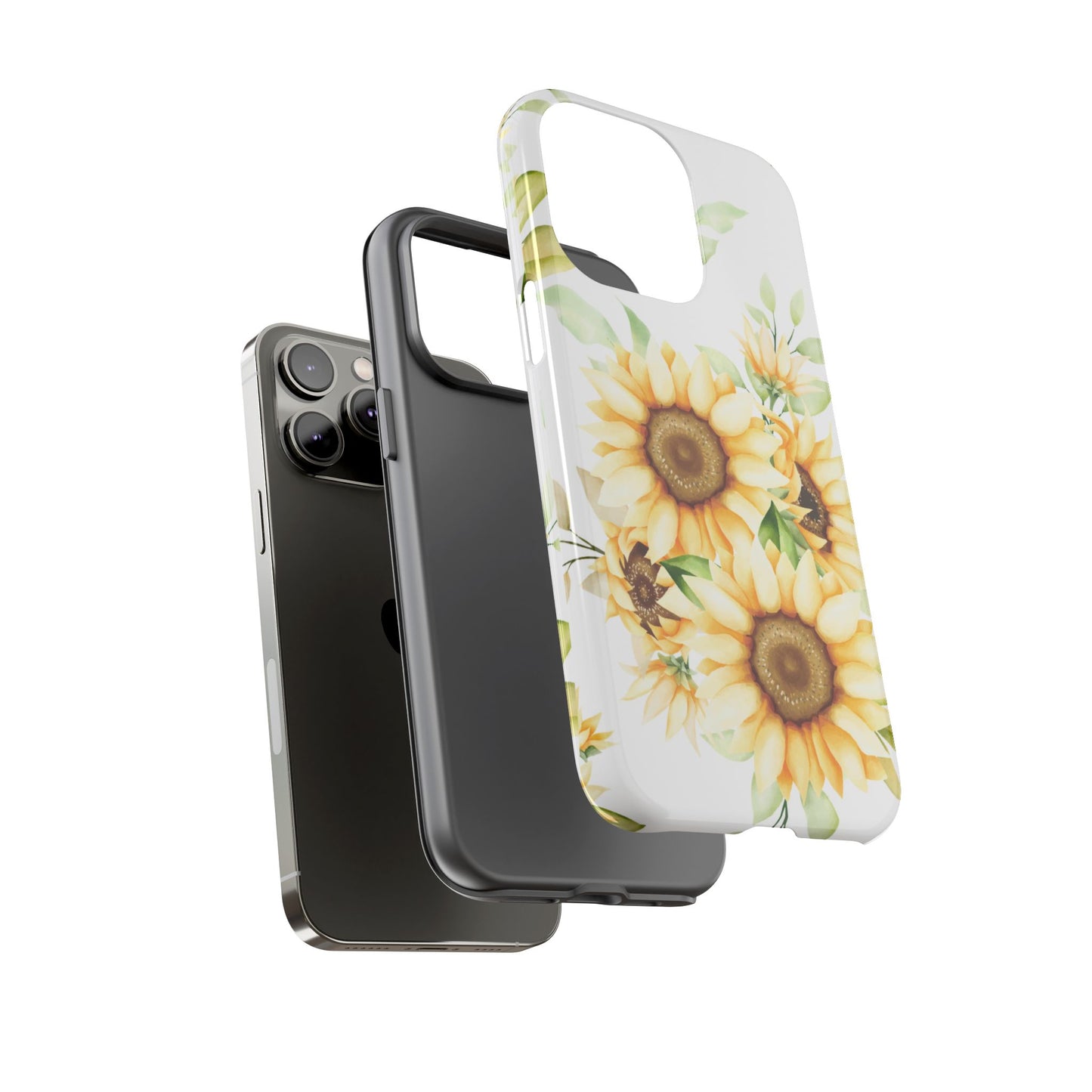 Sunflower Floral Tough Phone Case - Watercolor Botanical Art, Bright Nature Aesthetic, Compatible with iPhone, Galaxy, and Google Phones