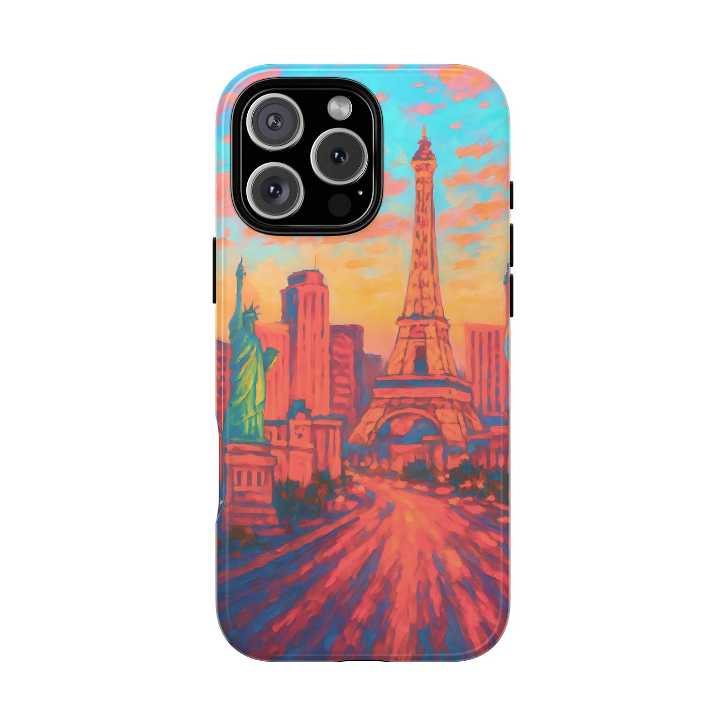 Cityscape Tough Phone Case, Las Vegas Strip Skyline Phone Cover Watercolor Art Design, Compatible with iPhone, Galaxy & Google