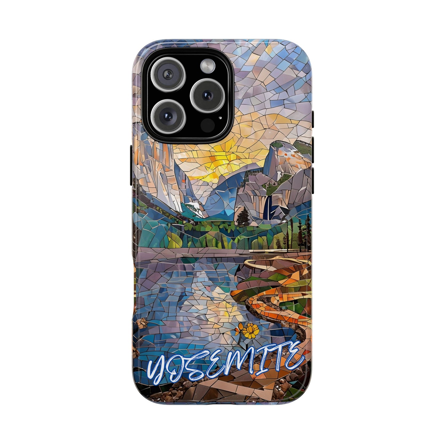 Yosemite Mosaic Tough Phone Case - Mountain Nature Art, Scenic Forest Aesthetic, Compatible with iPhone, Galaxy, and Google Phones