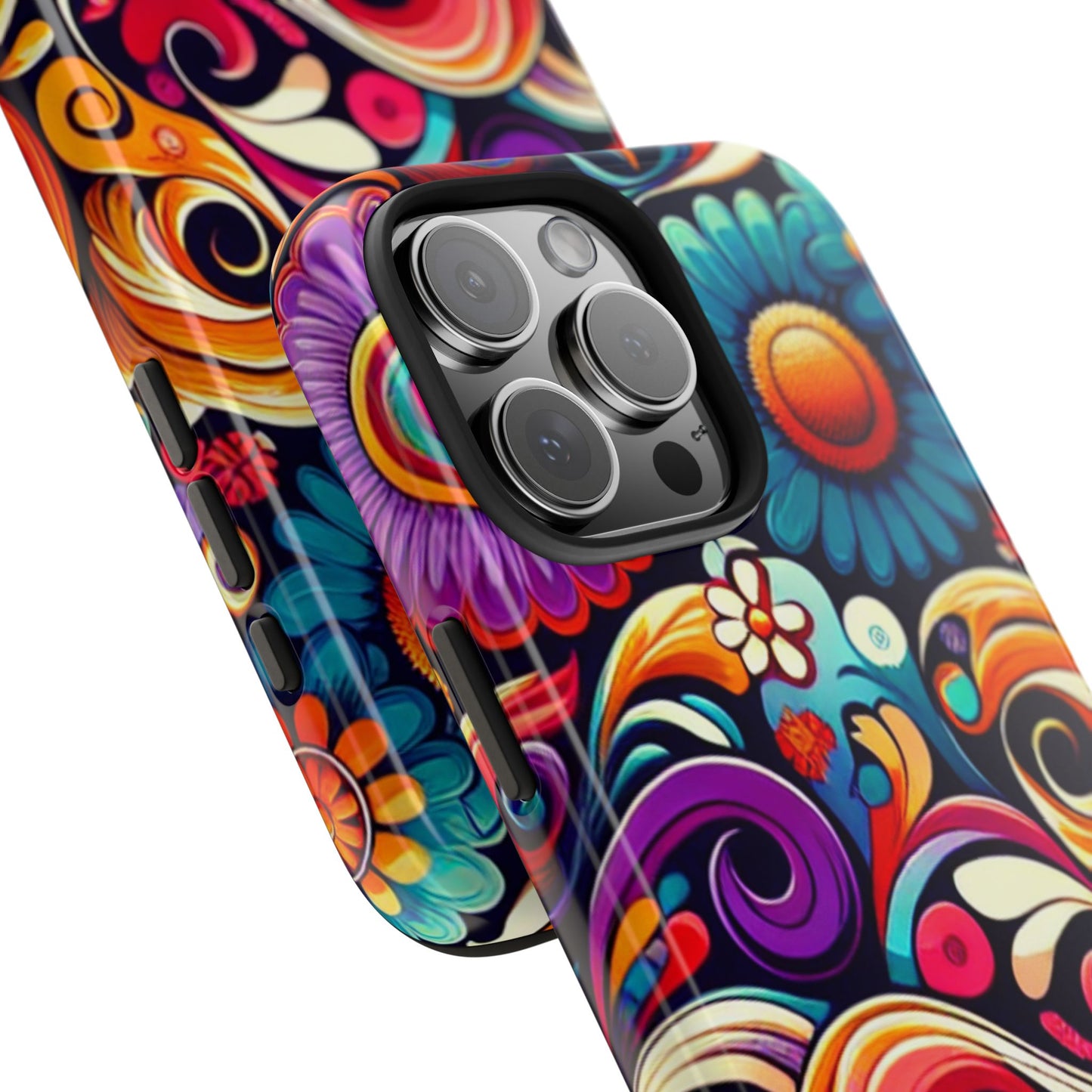 Boho Stained Glass Floral Phone Case, Colorful Vibrant Swirl Art Design compatible with iPhone and Samsung, Stylish Tough Protective Cover