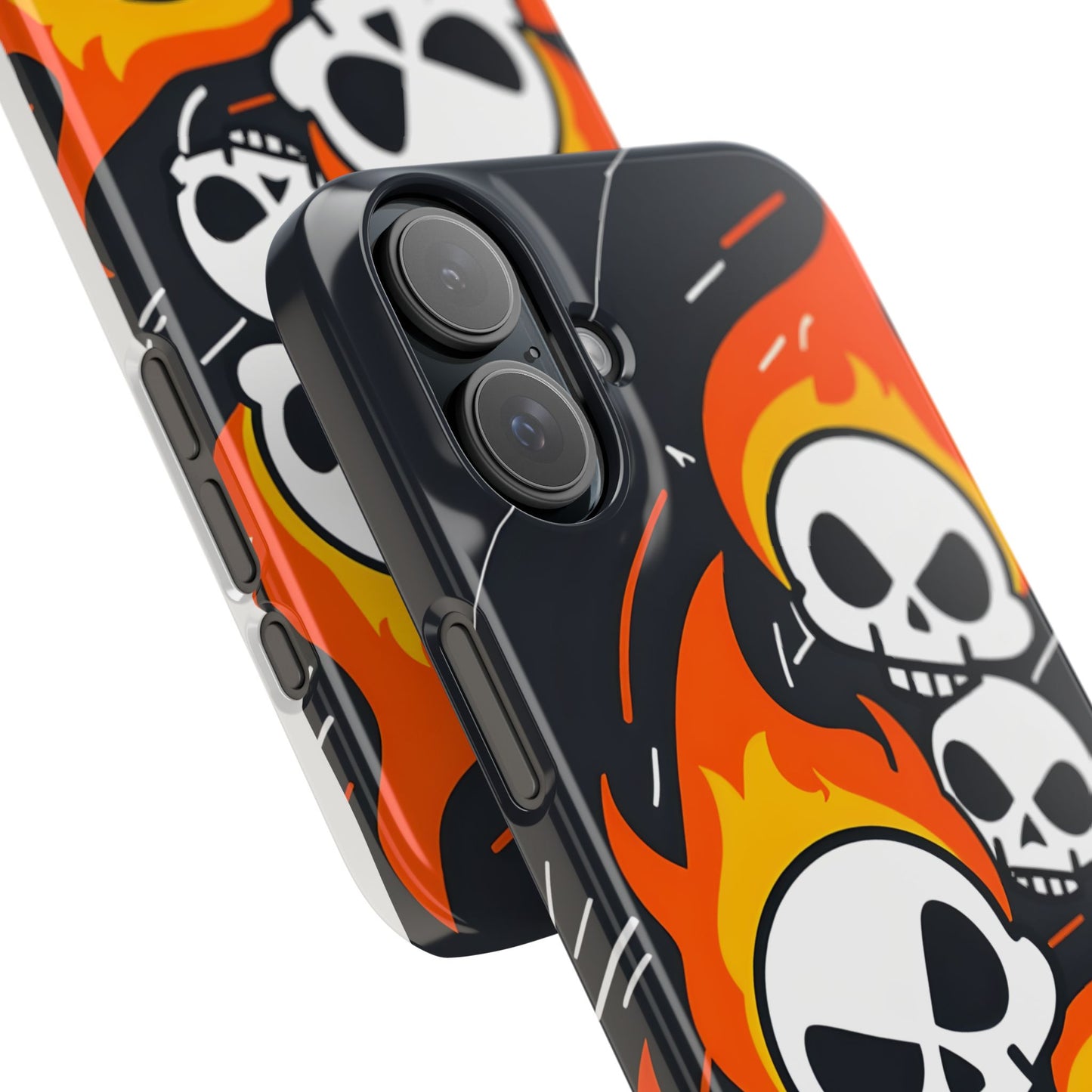 Flaming Skulls Slim Phone Case, Y2K Alt Halloween Aesthetic, Creepy Cute Cartoon Style, Stylish Music Lovers, Perfect Gift for Halloween