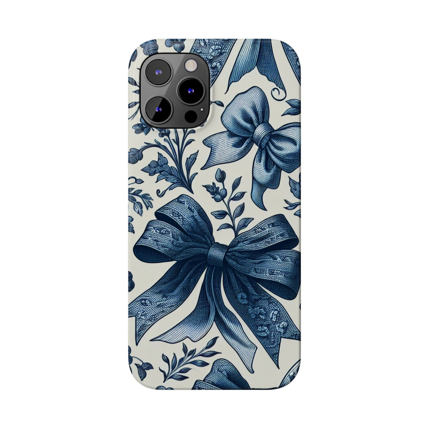 Elegant Floral Bow Slim Phone Case, Blue Flower Phone Cover, Gift for Her, Stylish Tech Accessory, Wedding Gift, Floral Design
