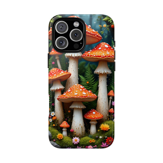Mushroom Phone Case - Red Toadstool and Wildflower Design,Cottagecore Fairycore Aesthetic Phone Cover compatible with iPhone, Samsung, Pixel
