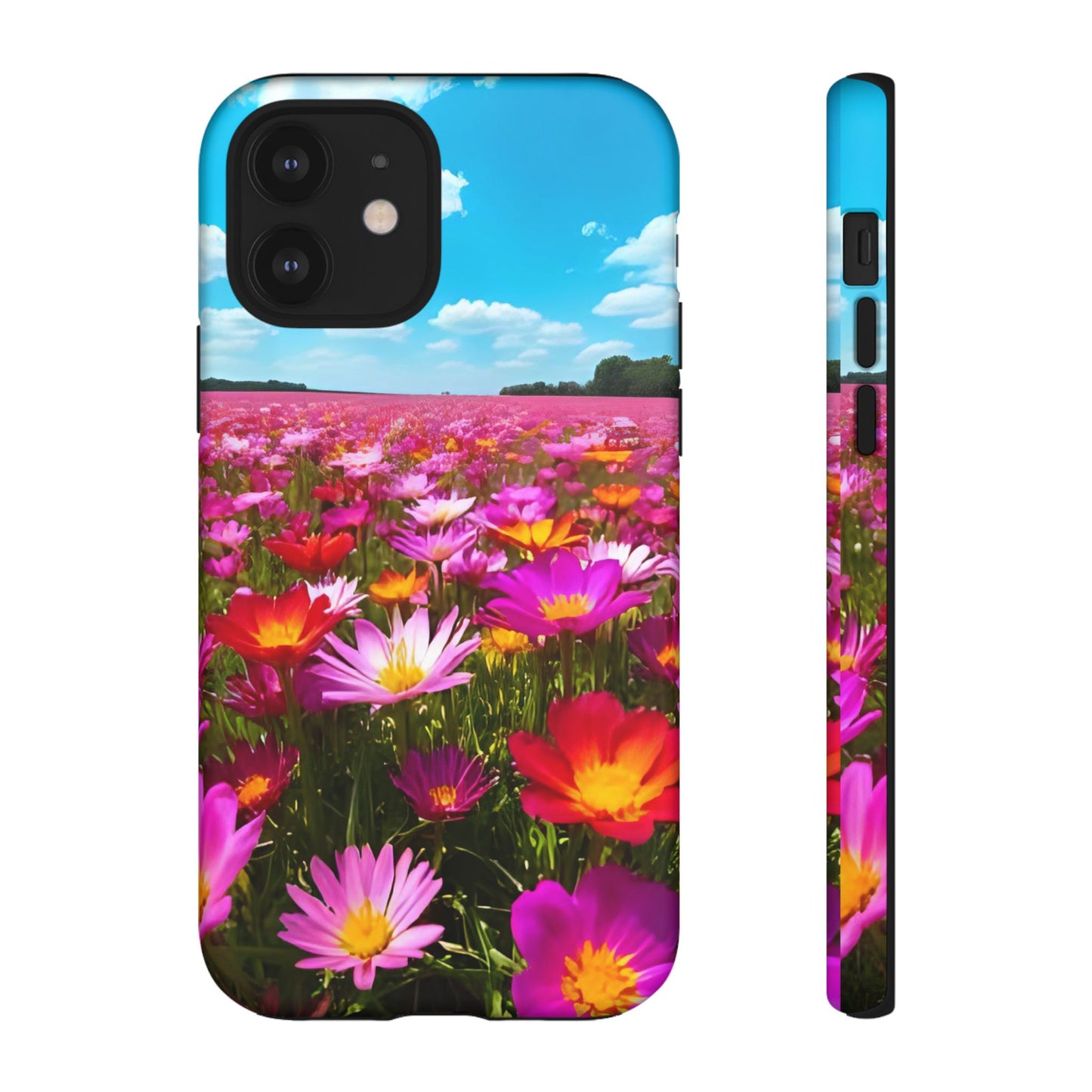 Flower Field Tough Phone Case - Wildflower Meadow Print, Colorful Nature Aesthetic, Compatible with iPhone, Galaxy, and Google Phones
