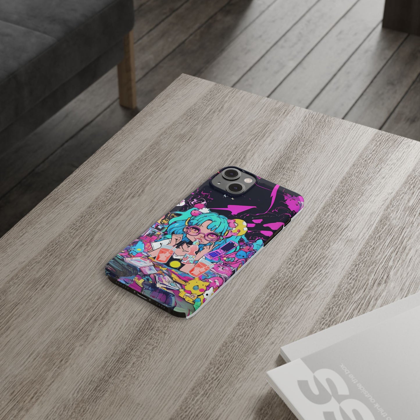 2K Anime Girl Slim Phone Case - Kawaii Vaporwave Style, Cute Maximalist Aesthetic, Cute Phone Covers, Unique Gifts for Teens