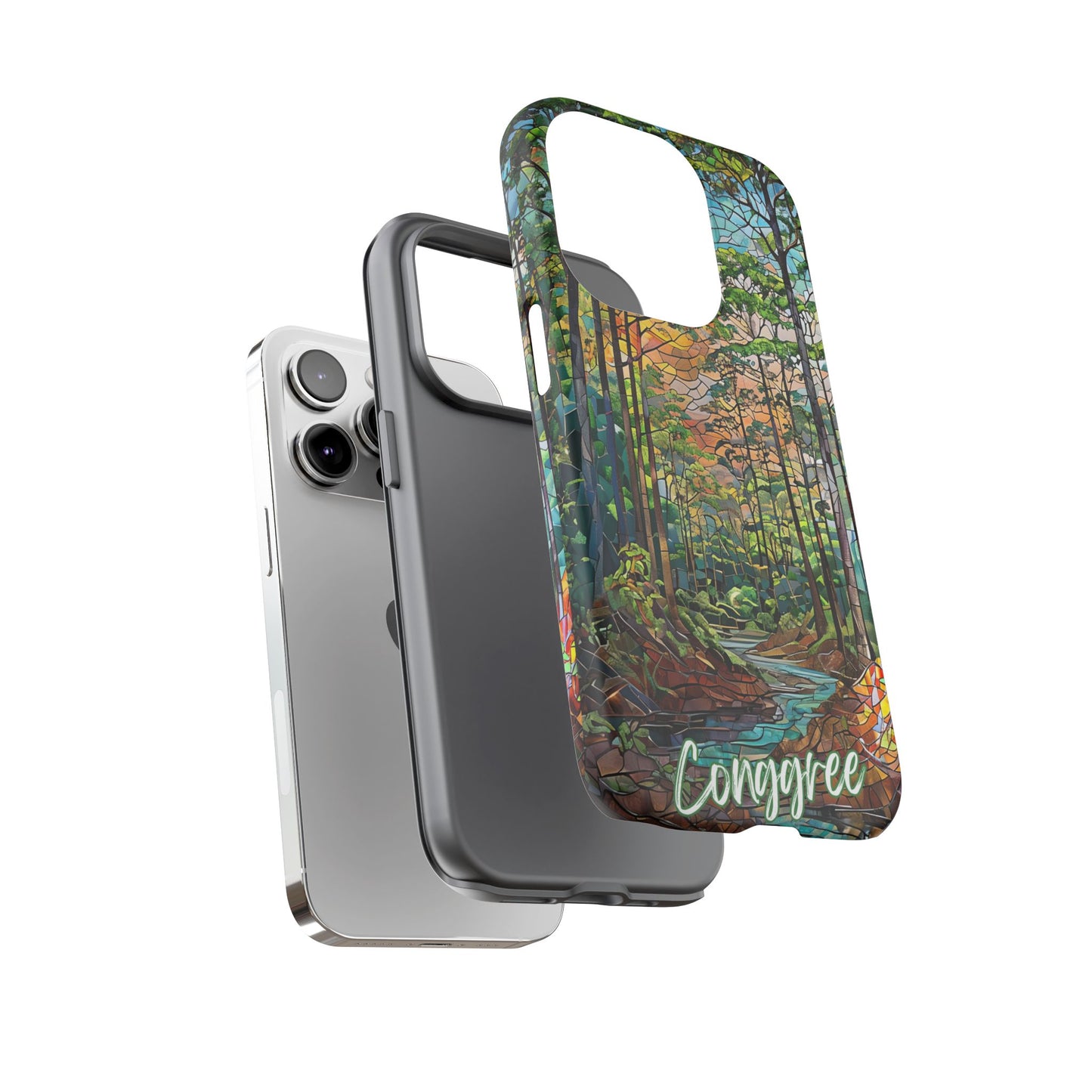 Congaree Mosaic Tough Phone Case - Lush Swamp Forest Art, Southeast Nature Aesthetic, Compatible with iPhone, Galaxy, and Google Phones
