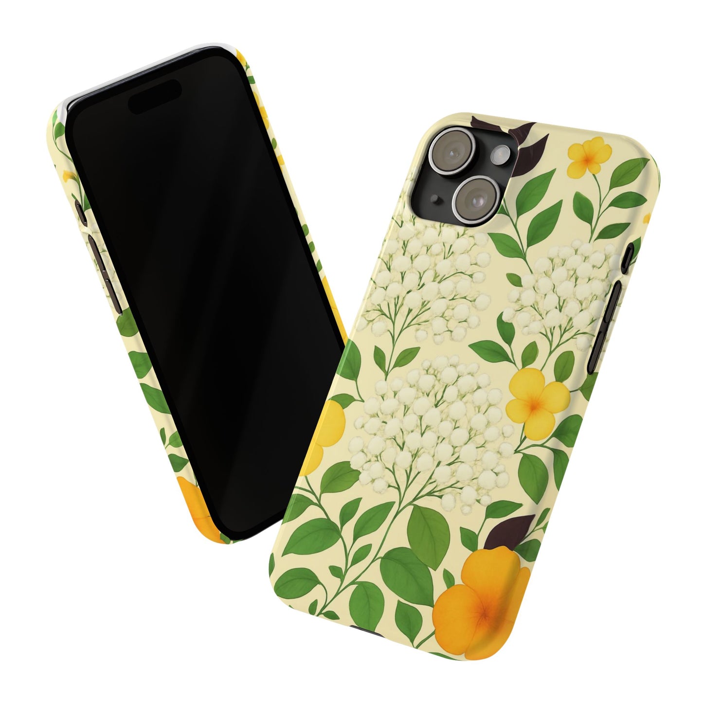 Delicate Floral Print Phone Case, Autumn Botanical Slim Phone Case, Aesthetic Flower Phone Cover Compatible with iPhone, Galaxy, Google