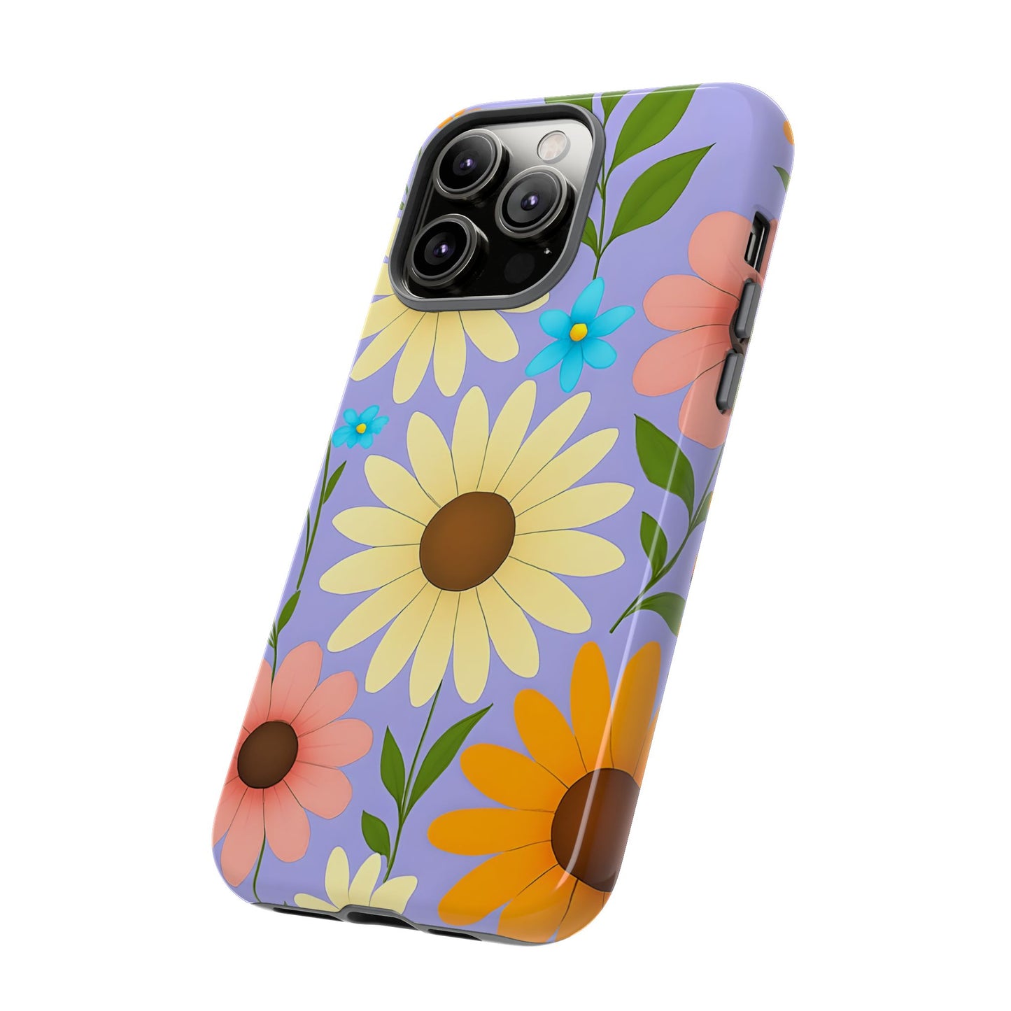Minimal Daisy Flower Tough Phone Case - Retro Coquette Floral Print, Cute Soft Aesthetic, Compatible with iPhone, Galaxy, and Google Phones