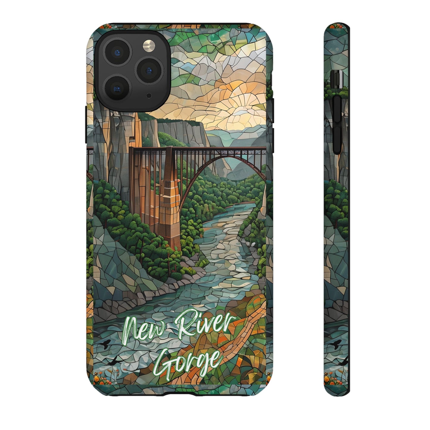 New River Gorge Mosaic Tough Phone Case, Mountain River Landscape Scenic Forest Aesthetic, Compatible with iPhone, Galaxy, and Google Phones