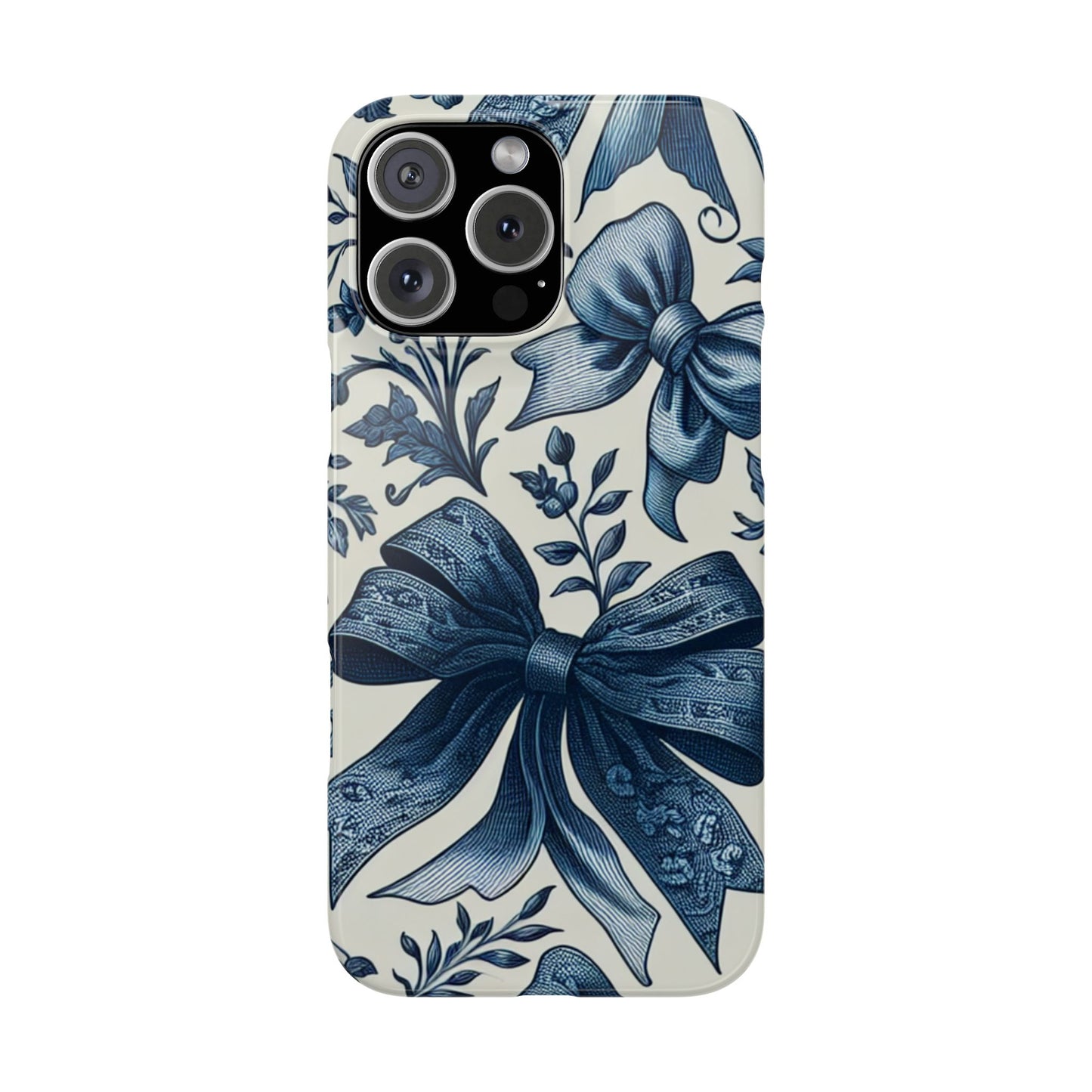 Elegant Floral Bow Slim Phone Case, Blue Flower Phone Cover, Gift for Her, Stylish Tech Accessory, Wedding Gift, Floral Design
