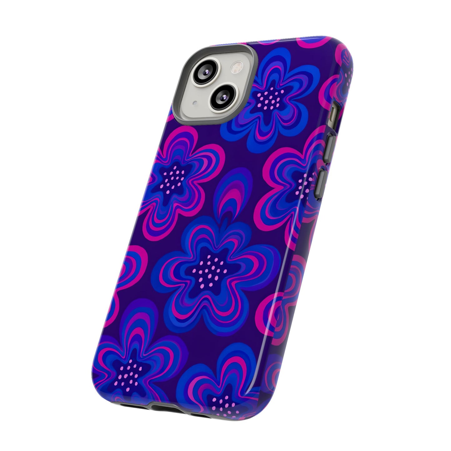 Retro Swirl Flower Tough Phone Case - Groovy Psychedelic Floral Pattern, Funky Vintage Aesthetic, Compatible with iPhone, Galaxy, and Google