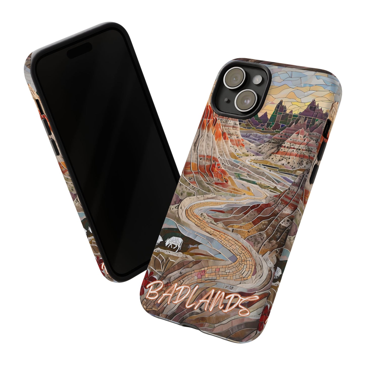Badlands Mosaic Tough Phone Case - Rugged Rock Formations, Prairie Landscape Aesthetic, Compatible with iPhone, Galaxy, and Google Phones
