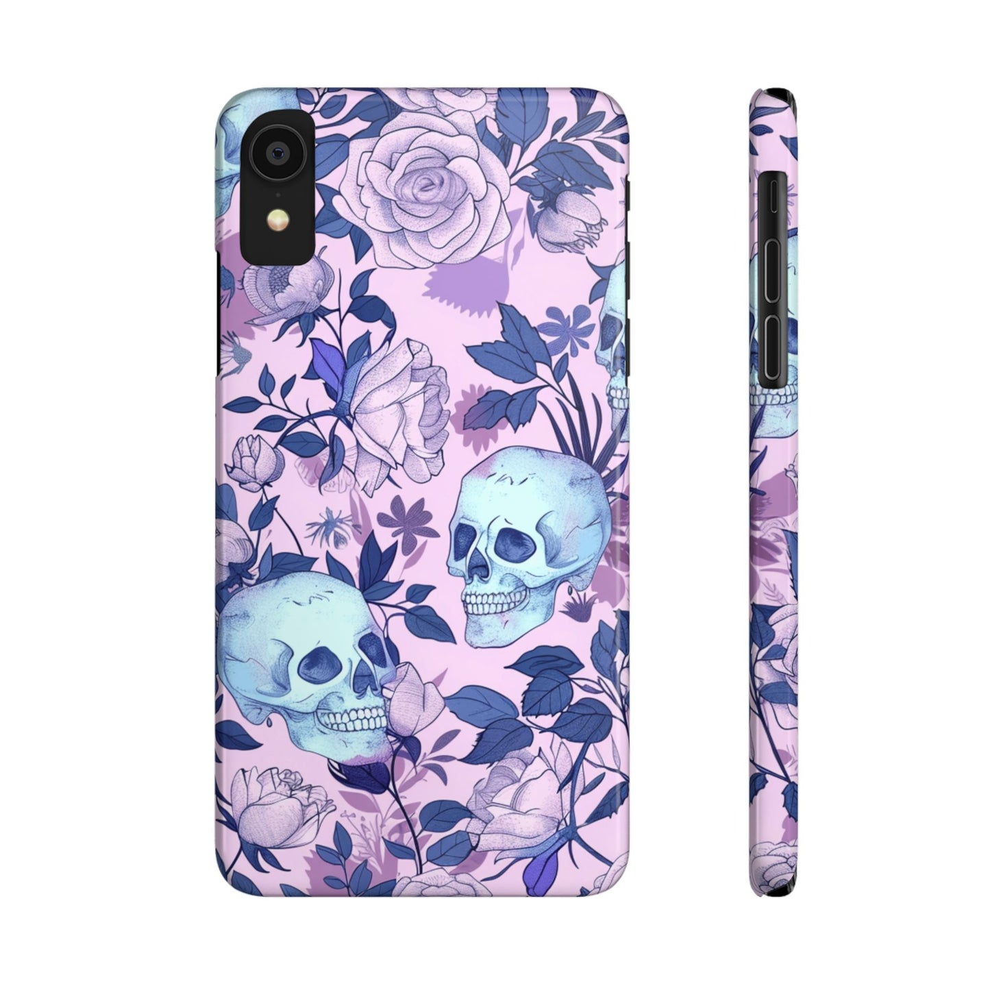 Floral Skull Slim Phone Case - Aesthetic, Trendy, Gift for Goth Lovers, Unique Phone Accessories, Floral Print, Halloween Decor