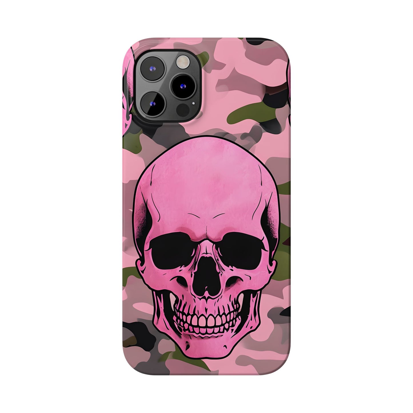 Pink Camo Skull Phone Case, Slim Case for iPhone, Edgy Phone Accessory, Unique Gift for Her, Trendy Tech Lover