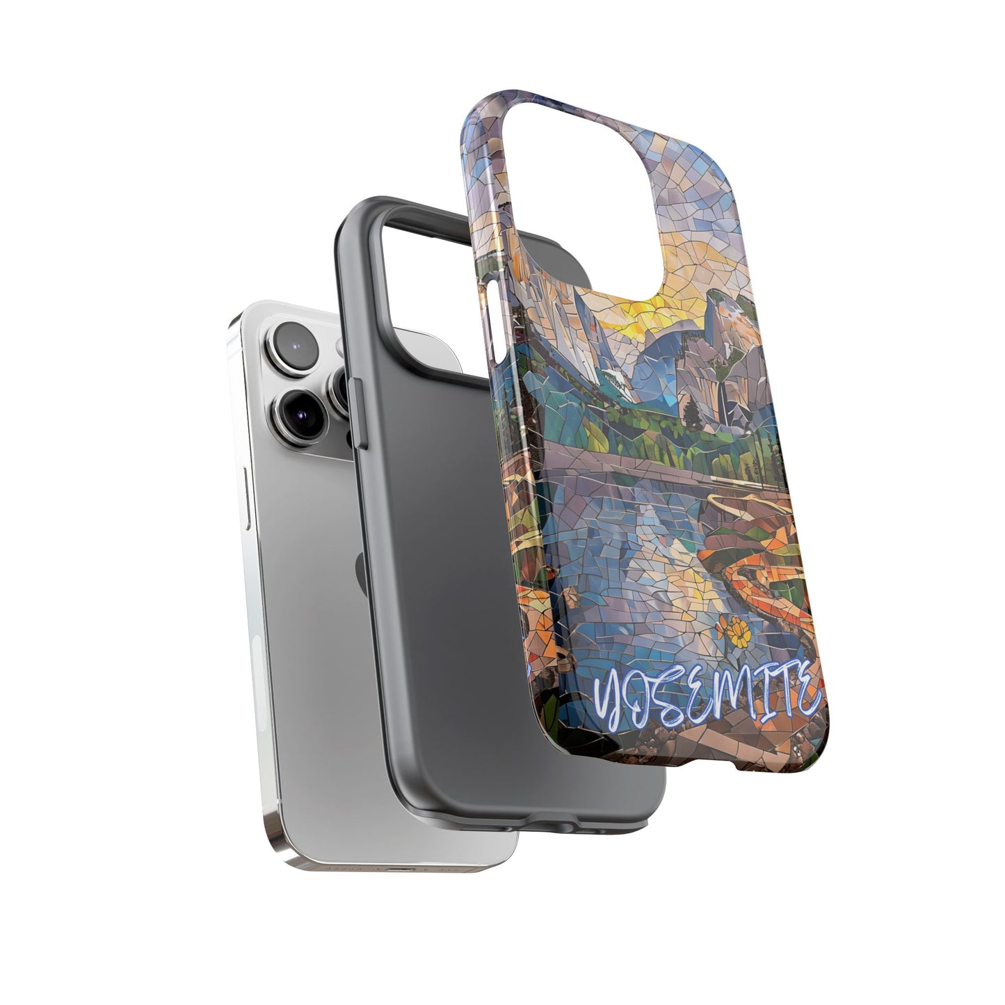 Yosemite Mosaic Tough Phone Case - Mountain Nature Art, Scenic Forest Aesthetic, Compatible with iPhone, Galaxy, and Google Phones