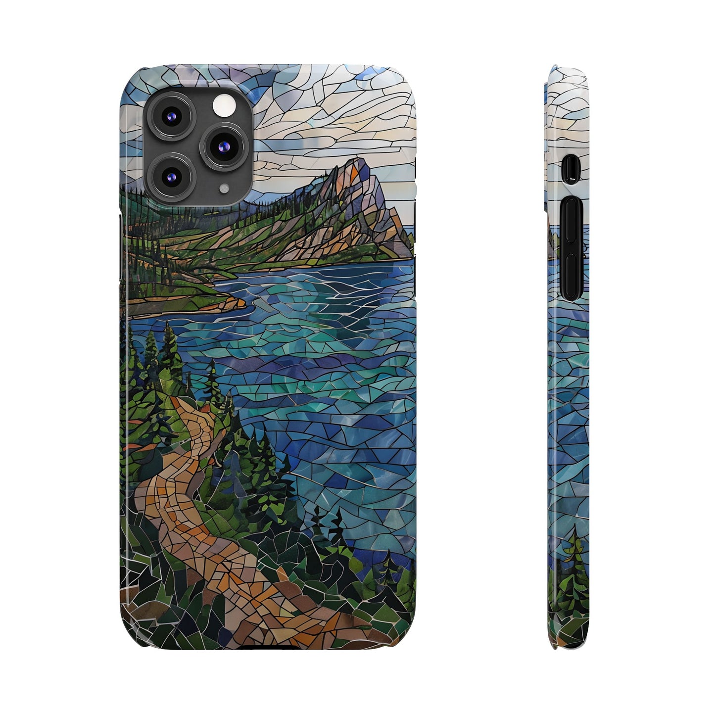 Isle Royale Mosaic Slim Phone Case, Remote Island Wilderness Art, Great Lakes Nature Aesthetic, Eco-Friendly Phone Accessory