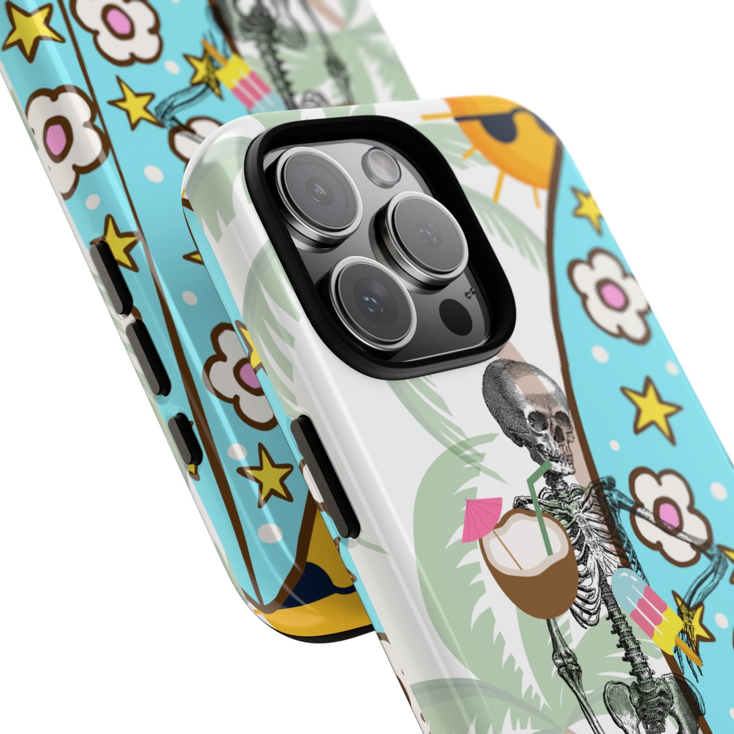 Halloween Beach Phone Case, Summerween Skeleton Surf Phone Cover, Spooky Tropical Case compatible with iPhone, Samsung Galaxy, Google Pixel