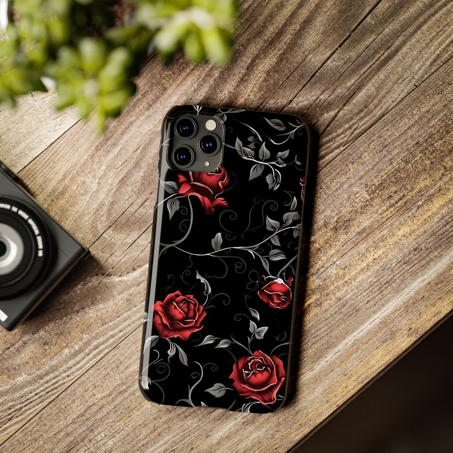 Elegant Floral Slim Phone Cases, Gothic Style Case, Rose Design Cover, Unique Gift for Her, Phone Accessories, Modern Chic