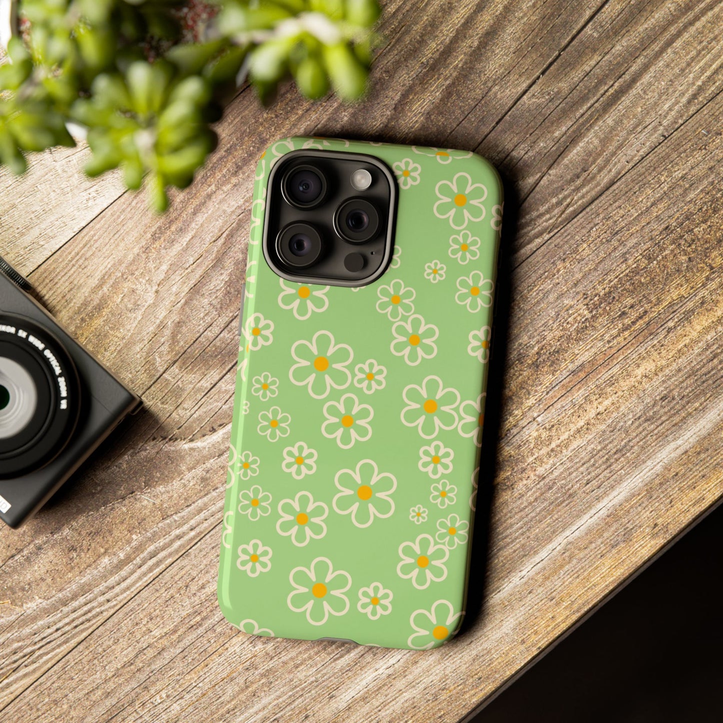 Minimal Daisy Flower Tough Phone Case - Retro Coquette Floral Print, Cute Soft Aesthetic, Compatible with iPhone, Galaxy, and Google Phones
