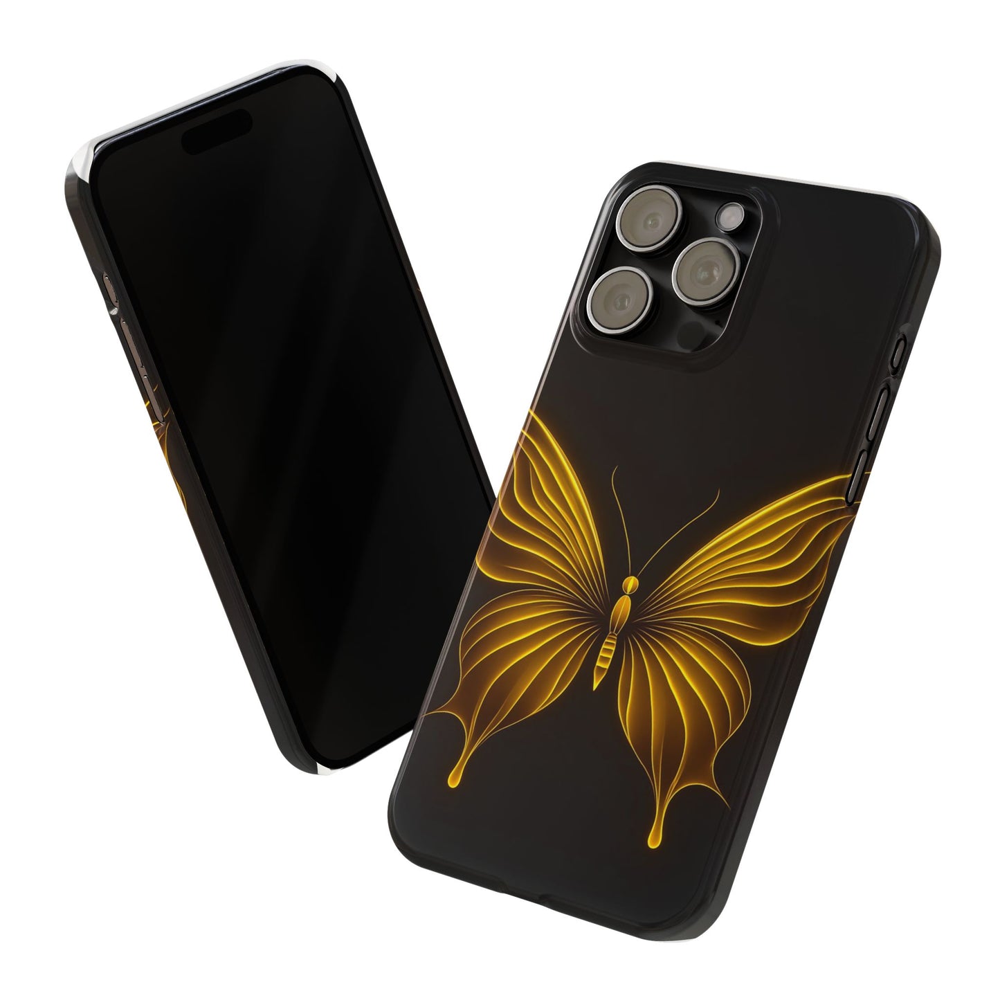 Golden Butterfly Phone Case, Elegant Insect Art, Black Aesthetic Slim Phone Case Compatible with iPhone, Galaxy, Google
