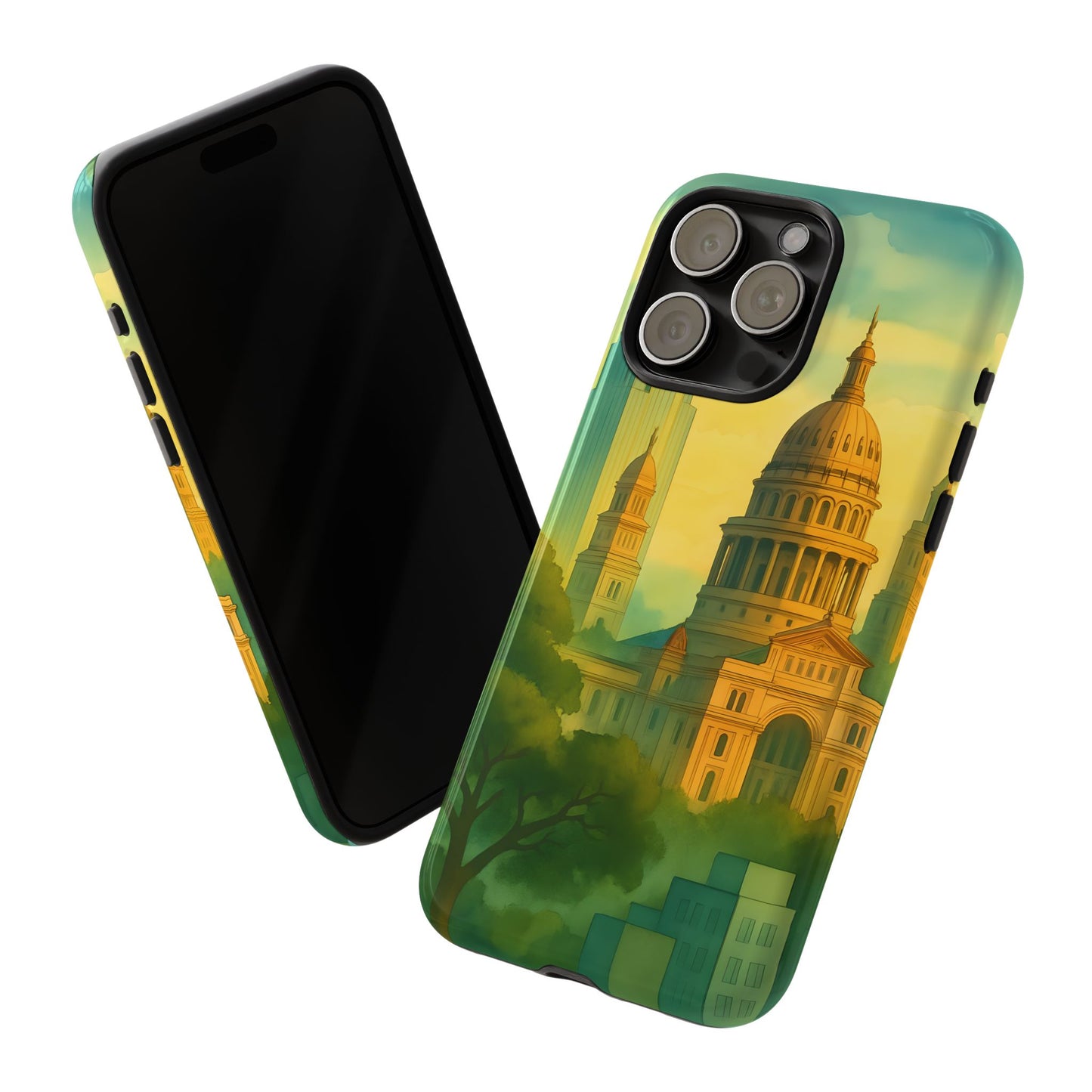 Cityscape Tough Phone Case, Austin Skyline Phone Cover, Watercolor Design Compatible with iPhone, Galaxy & Google