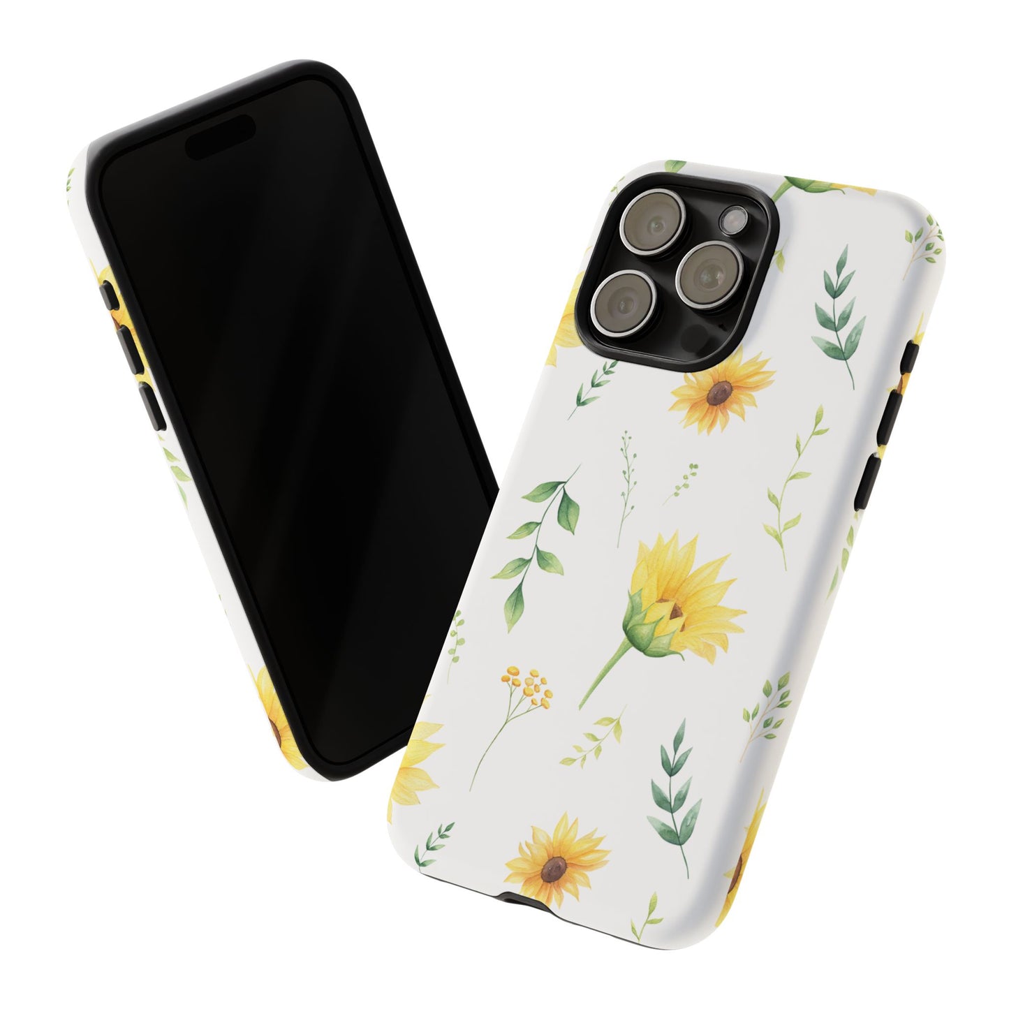 Sunflower Floral Tough Phone Case - Watercolor Botanical Print, Bright Nature Aesthetic, Compatible with iPhone, Galaxy, and Google Phones