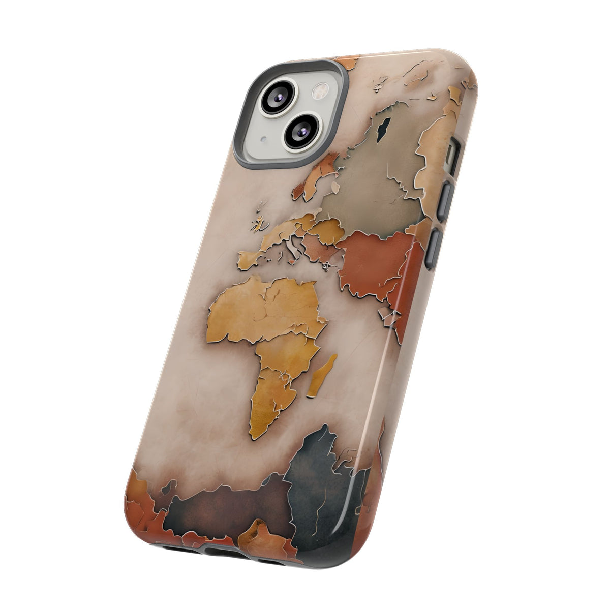 Vintage World Map Tough Phone Case, Old World Travel, Antique Earth Globe Phone Cover, Compatible with iPhone, Galaxy, Google